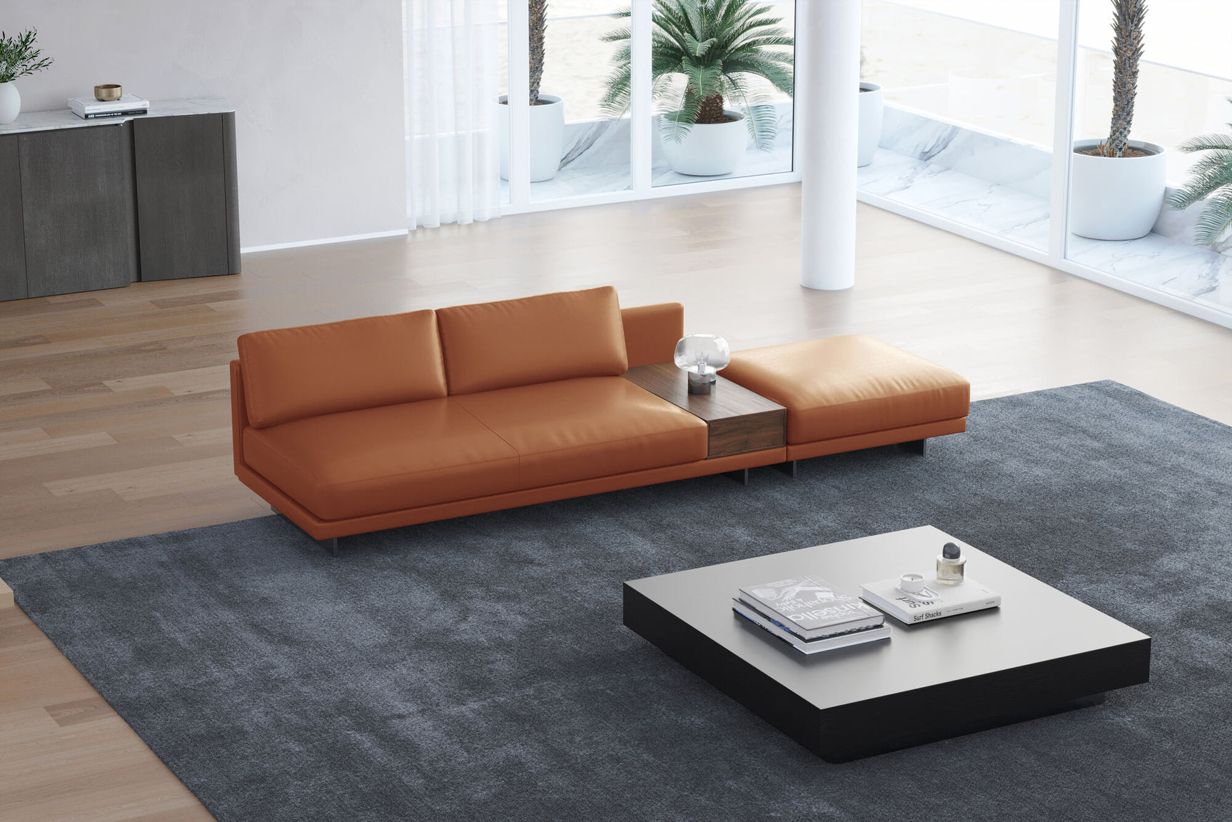 Alessandro Leather Armless Loveseat & Ottoman