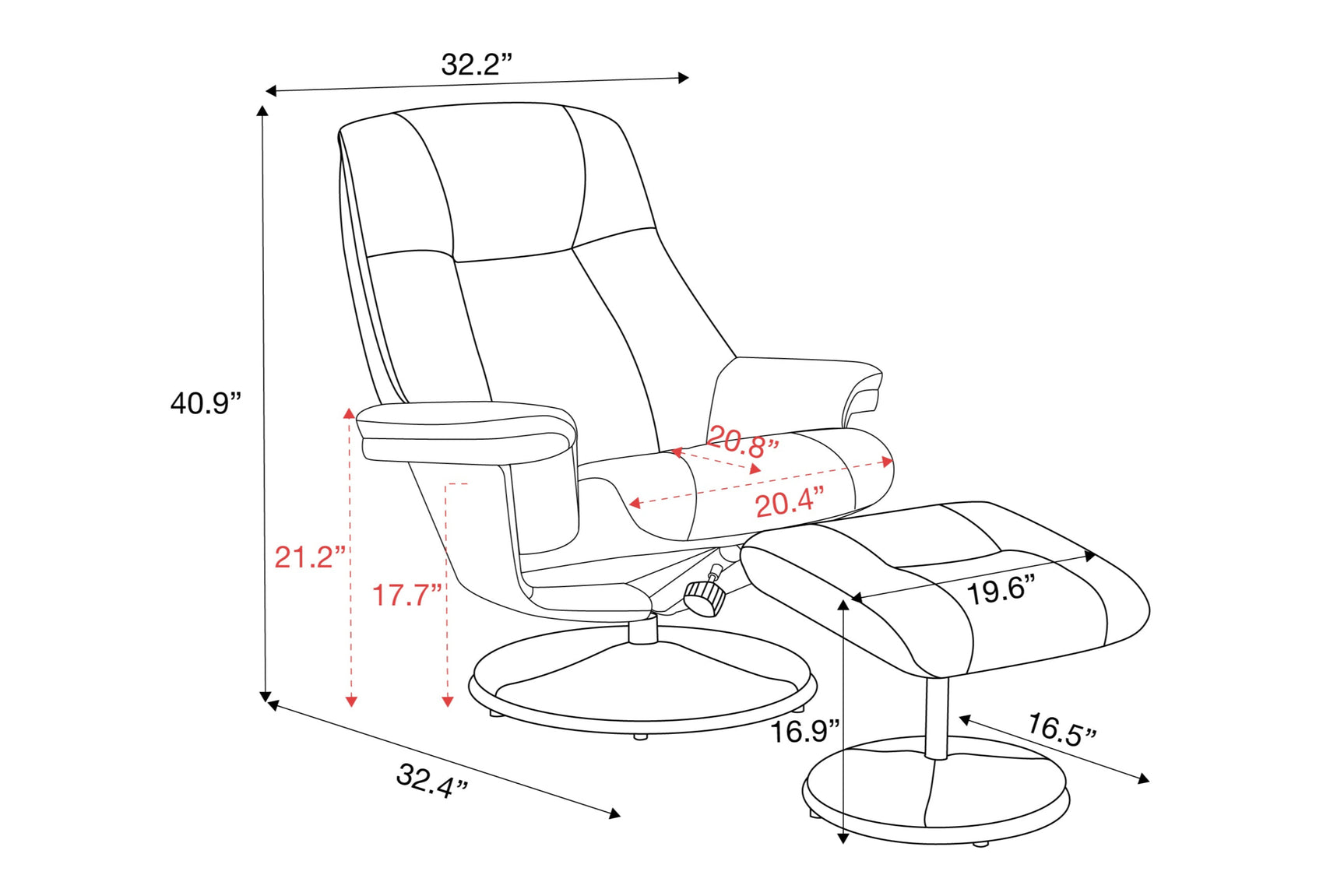 Lucinda Leather Swivel Recliner Chair with Ottoman