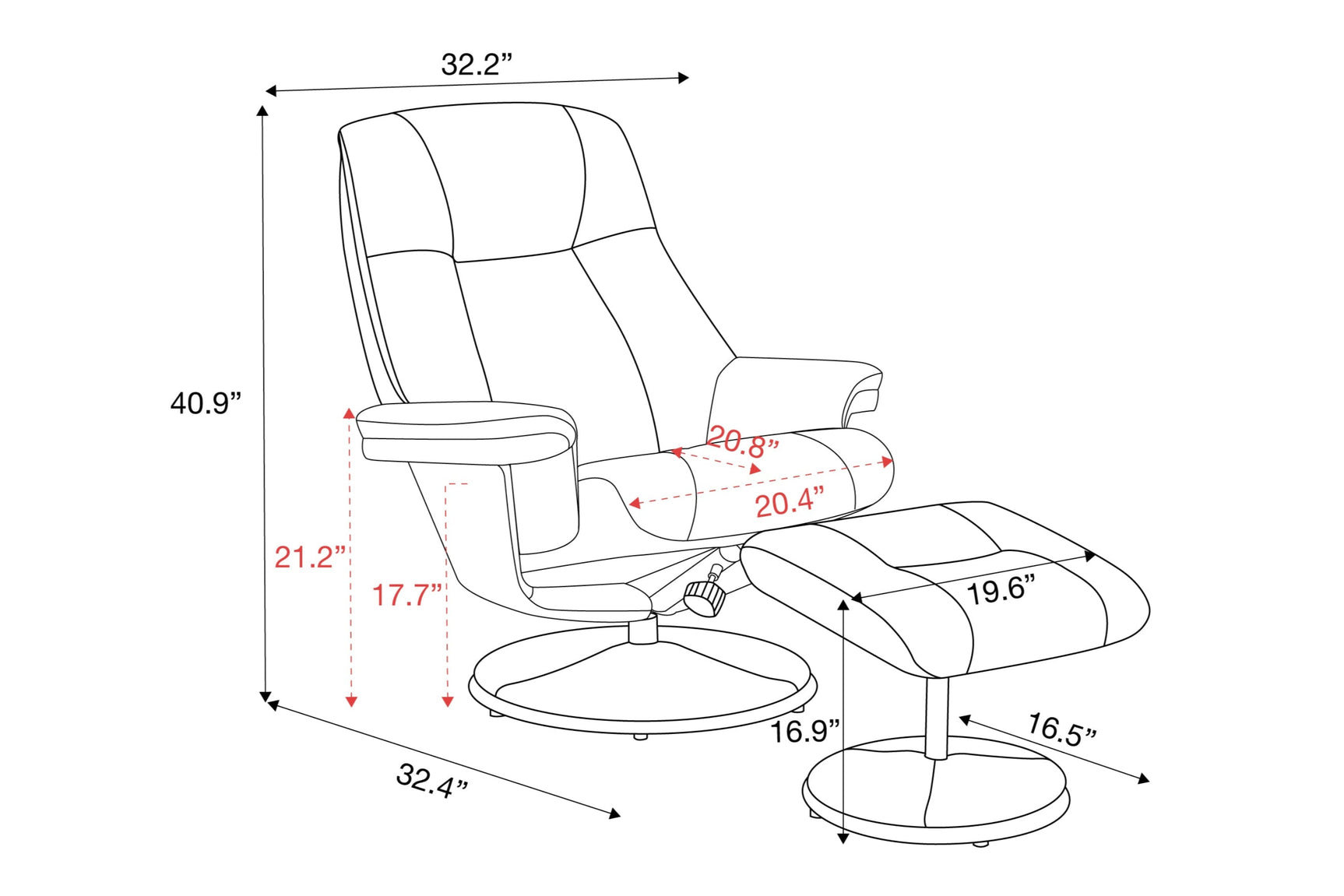 Lucinda Leather Swivel Recliner Chair with Ottoman