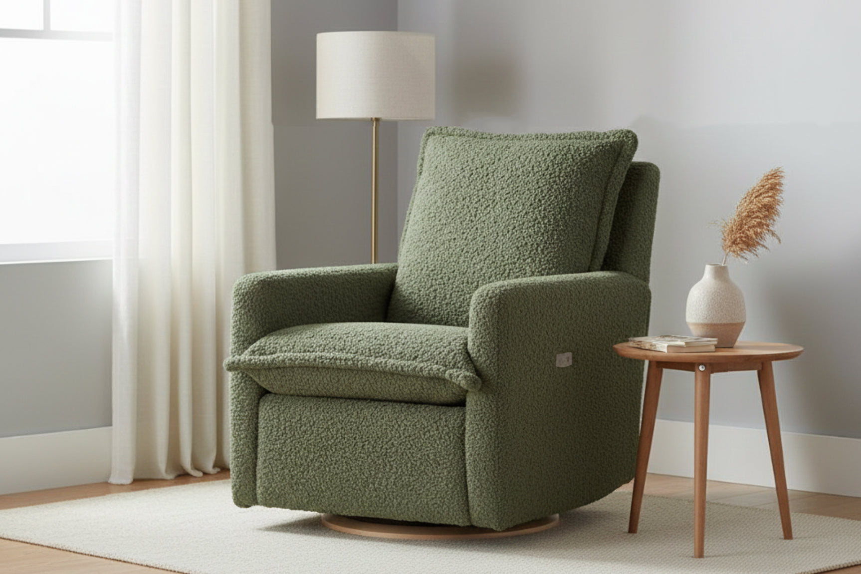 Milo Sheepskin-Finish Fabric Swivel Recliner Chair