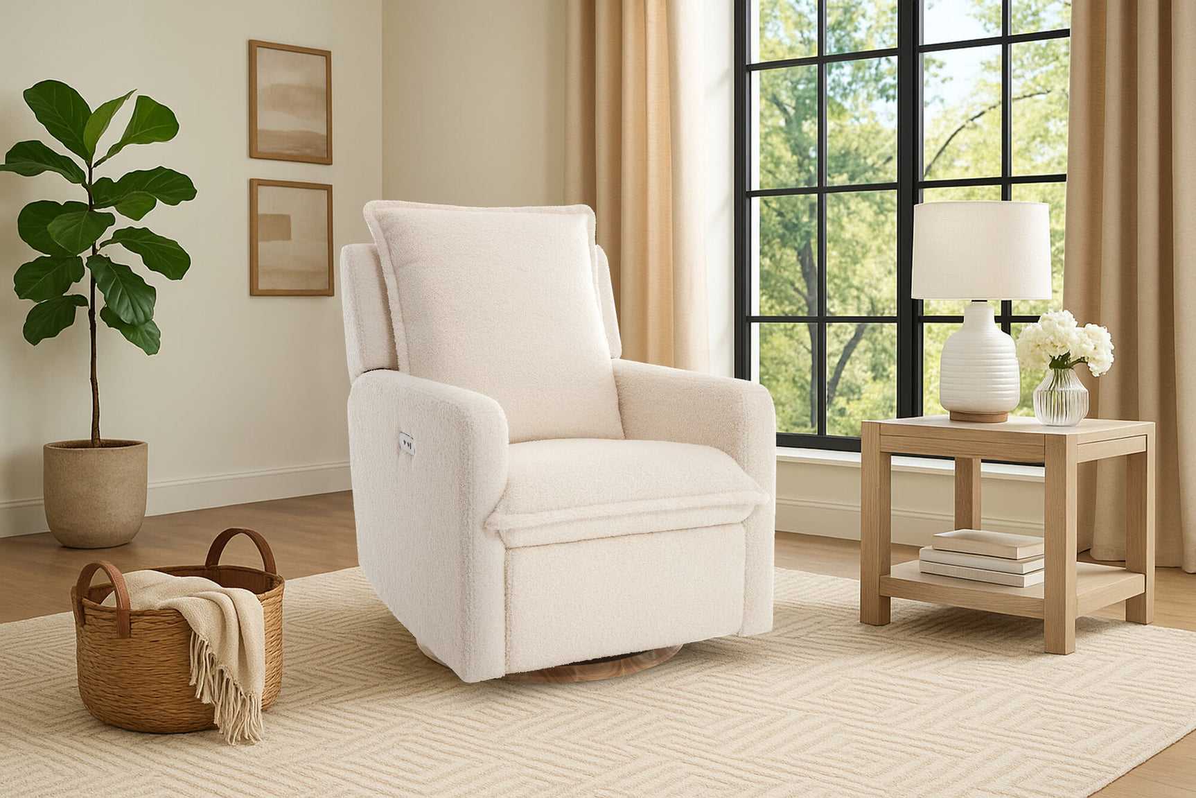 Milo Sheepskin-Finish Fabric Swivel Recliner Chair