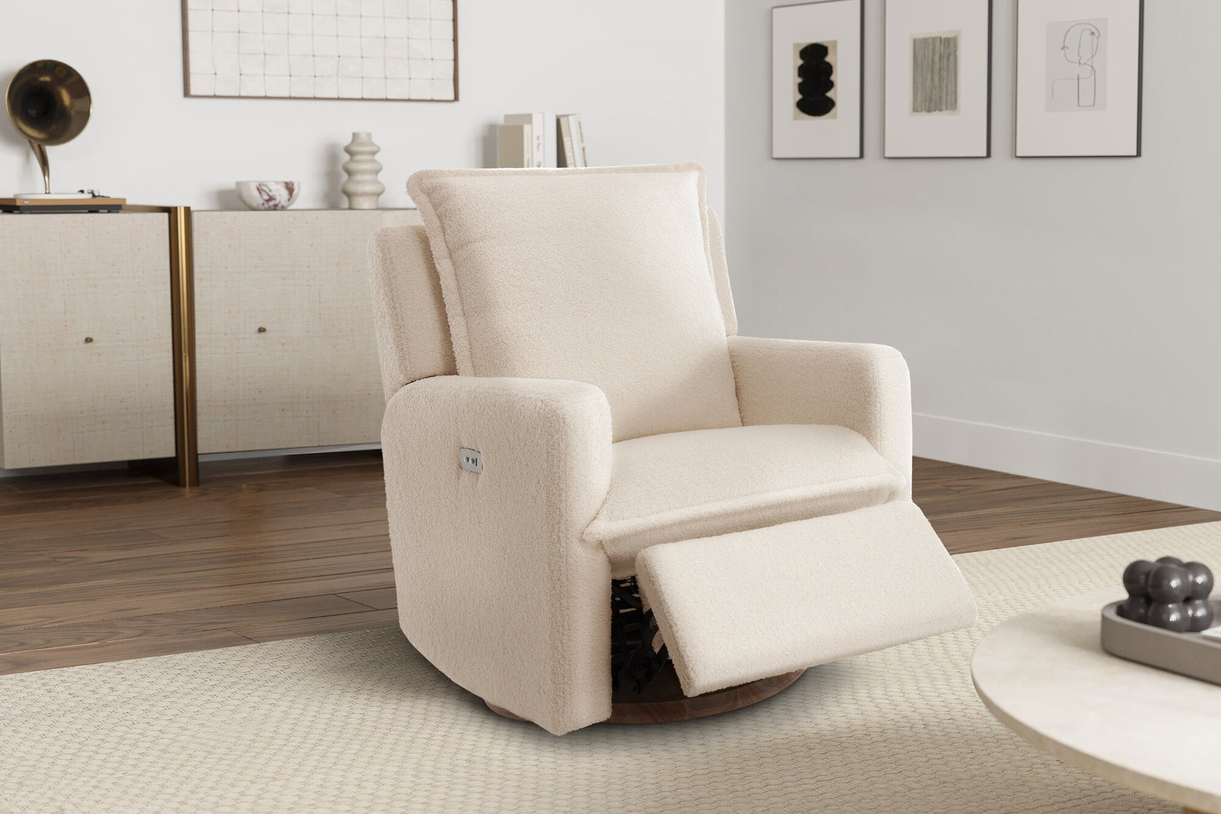 Milo Sheepskin-Finish Fabric Swivel Recliner Chair