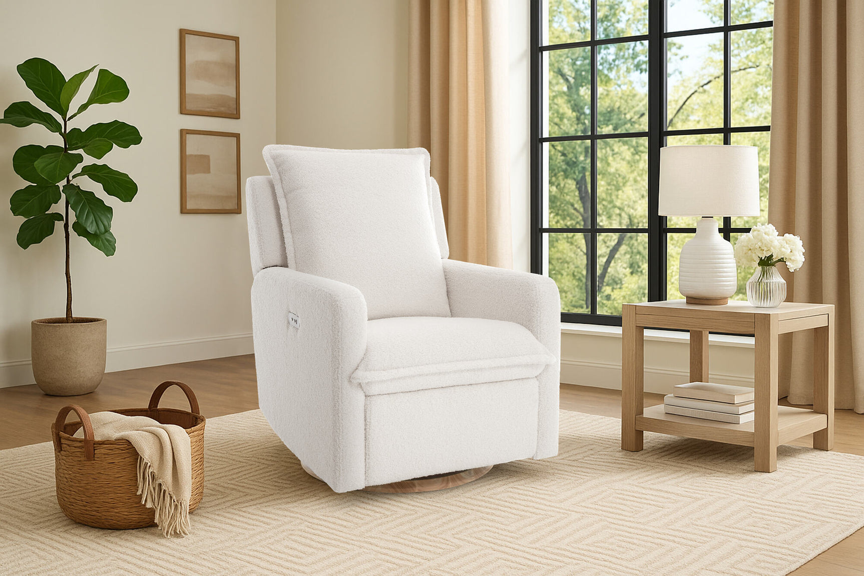 Milo Sheepskin-Finish Fabric Swivel Recliner Chair