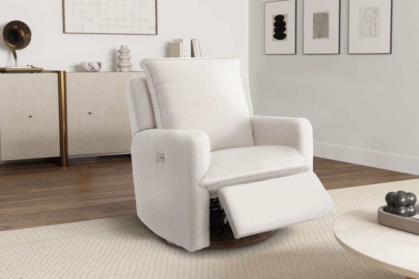 Milo Sheepskin-Finish Fabric Swivel Recliner Chair