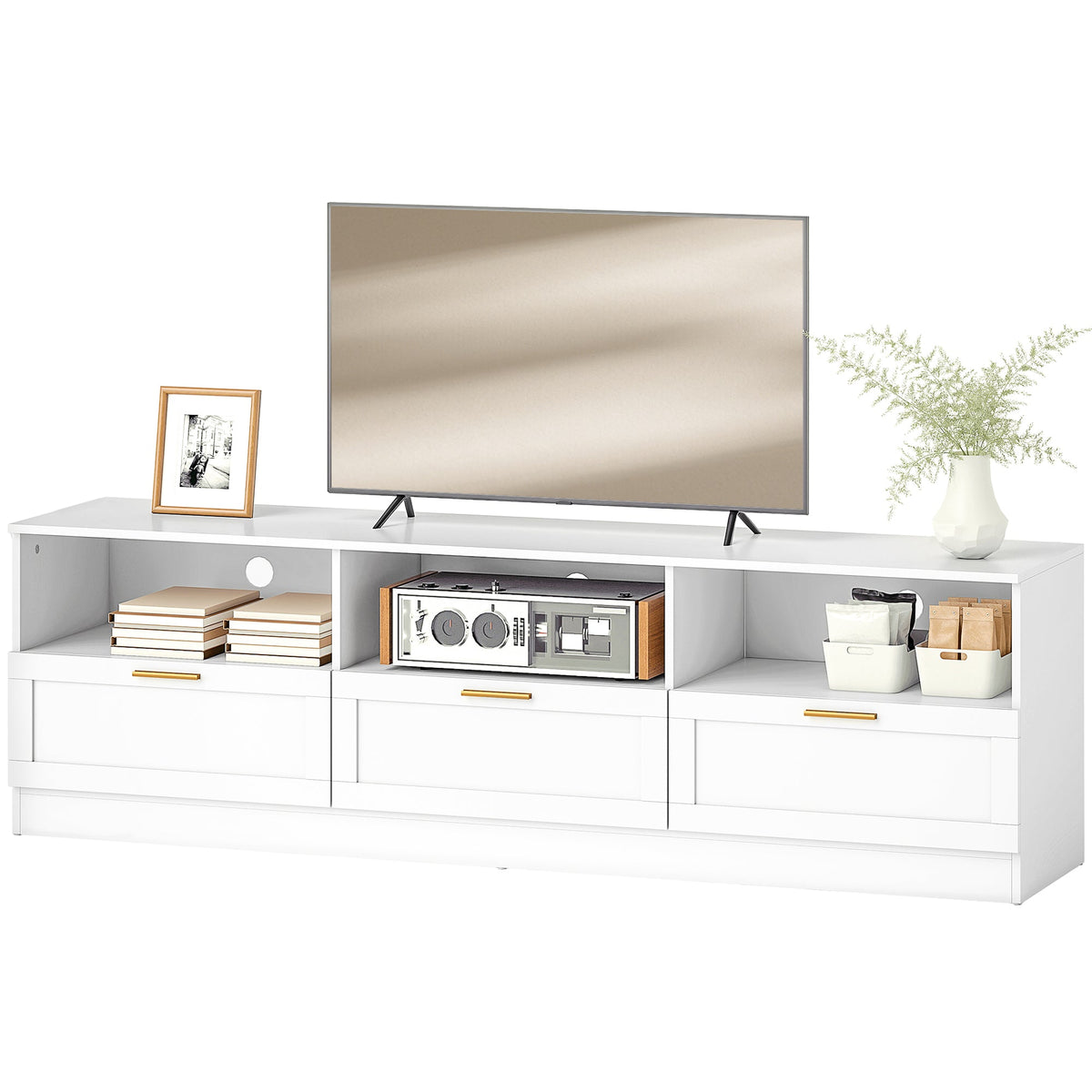 Dallas Modern TV Stand with Storage Cabinets for TVs up to 85" - White