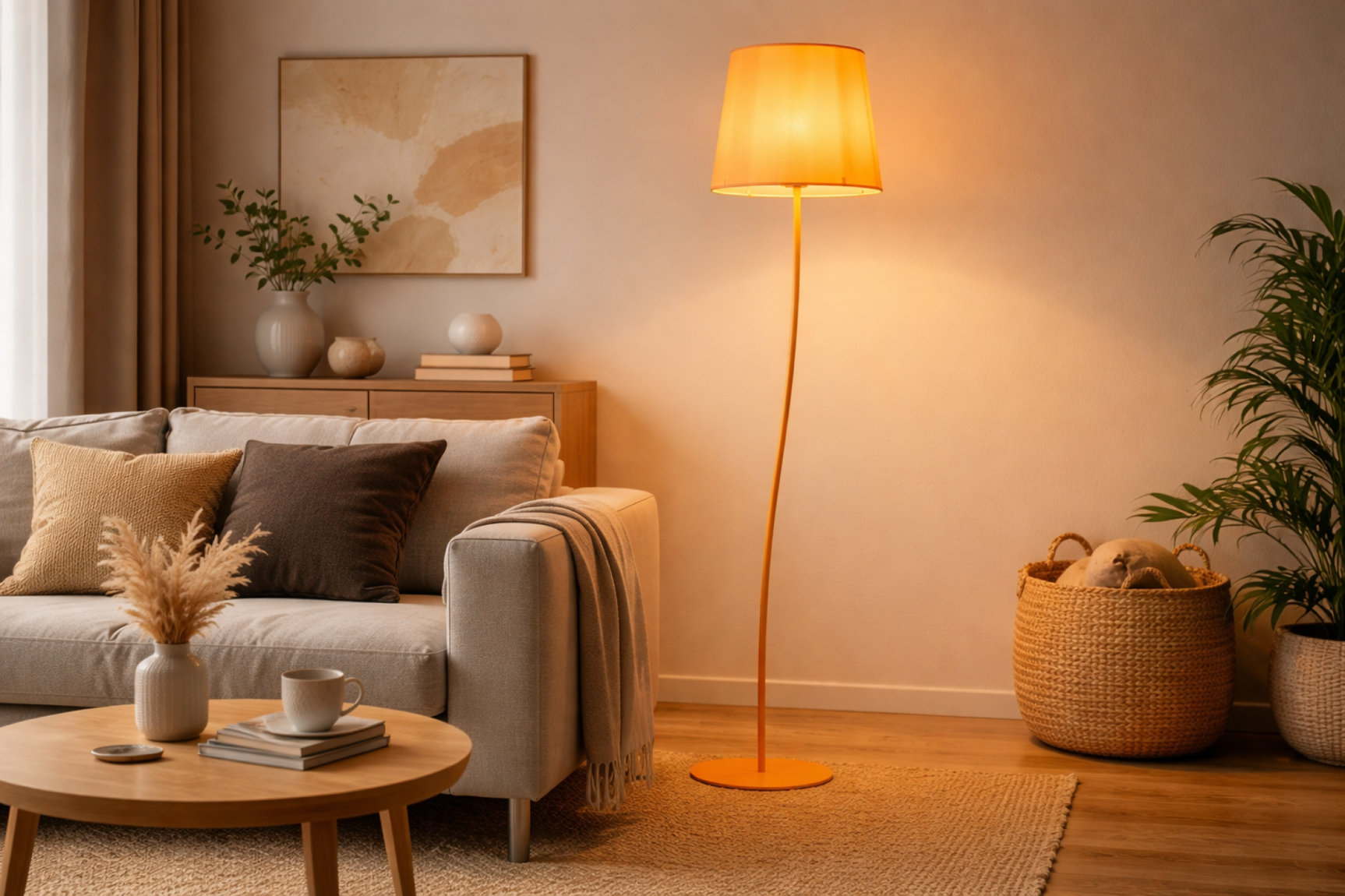 NICOLA Orange Mid-Century Modern Floor Lamp for Living Room, Bedroom & Office – Retro Minimalist Lighting