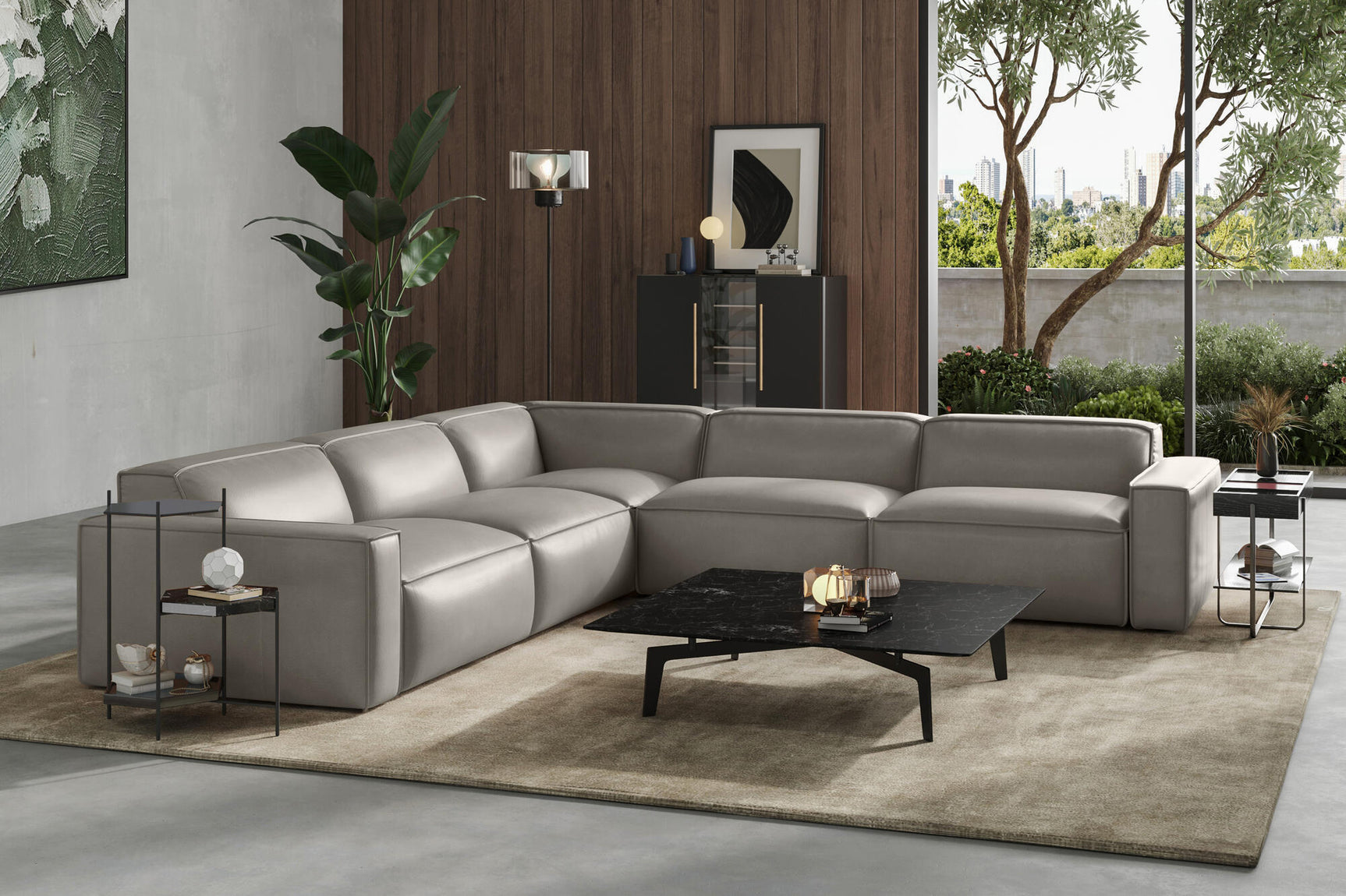 Nathan Leather Modular Corner Sectional Sofa