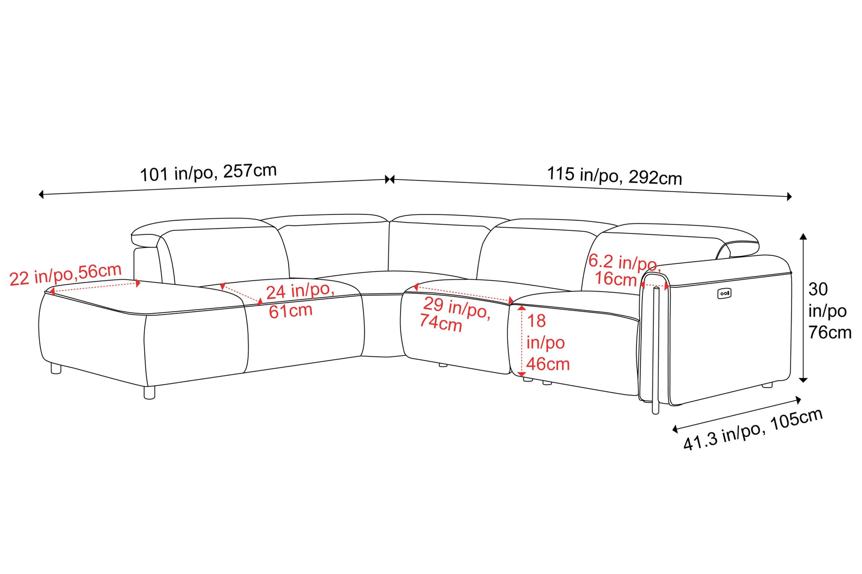 Octavia Fabric Reclining Corner Sectional Cloud Sofa