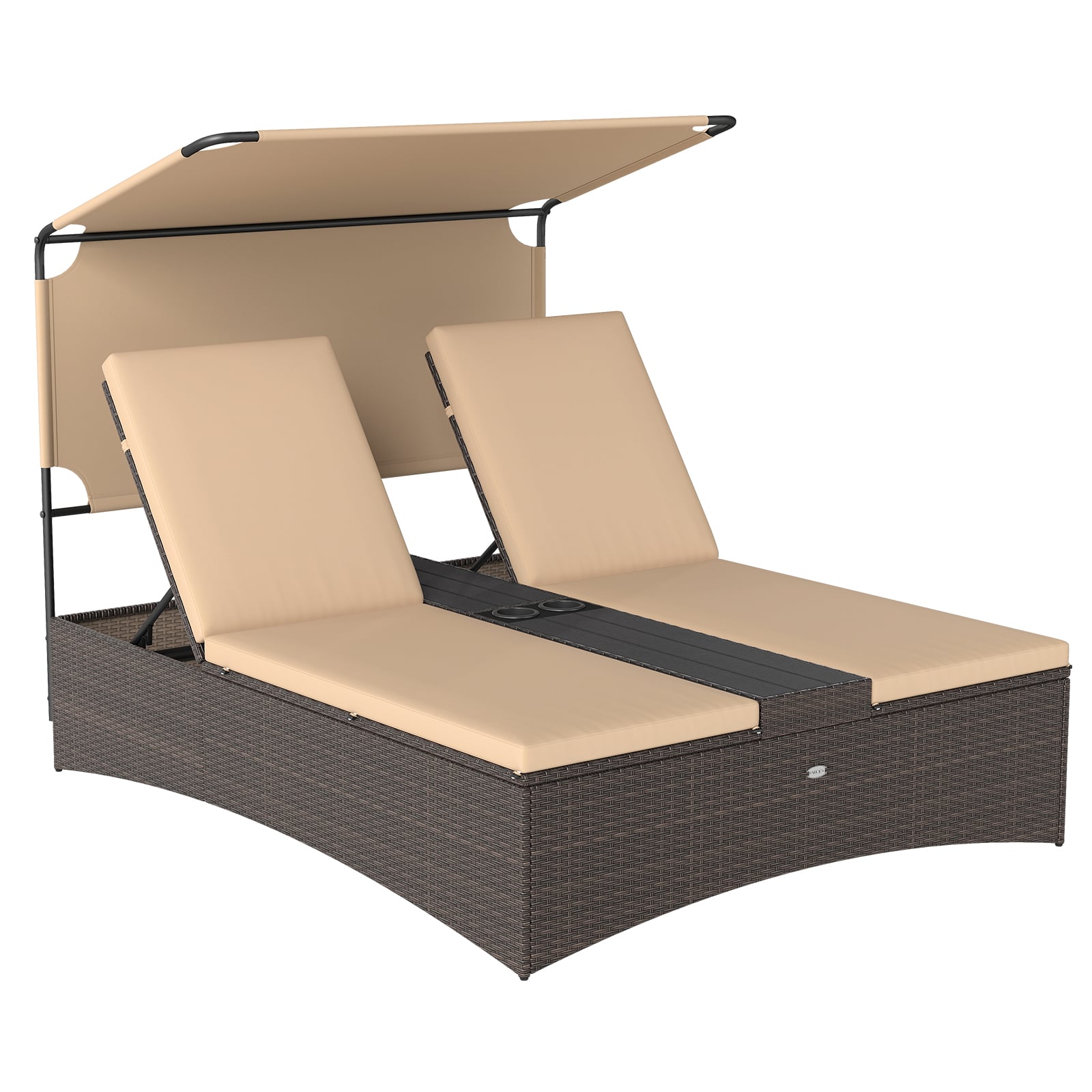Outdoor Daybed with Adjustable Backrests 2-Person PE Rattan Patio Bed