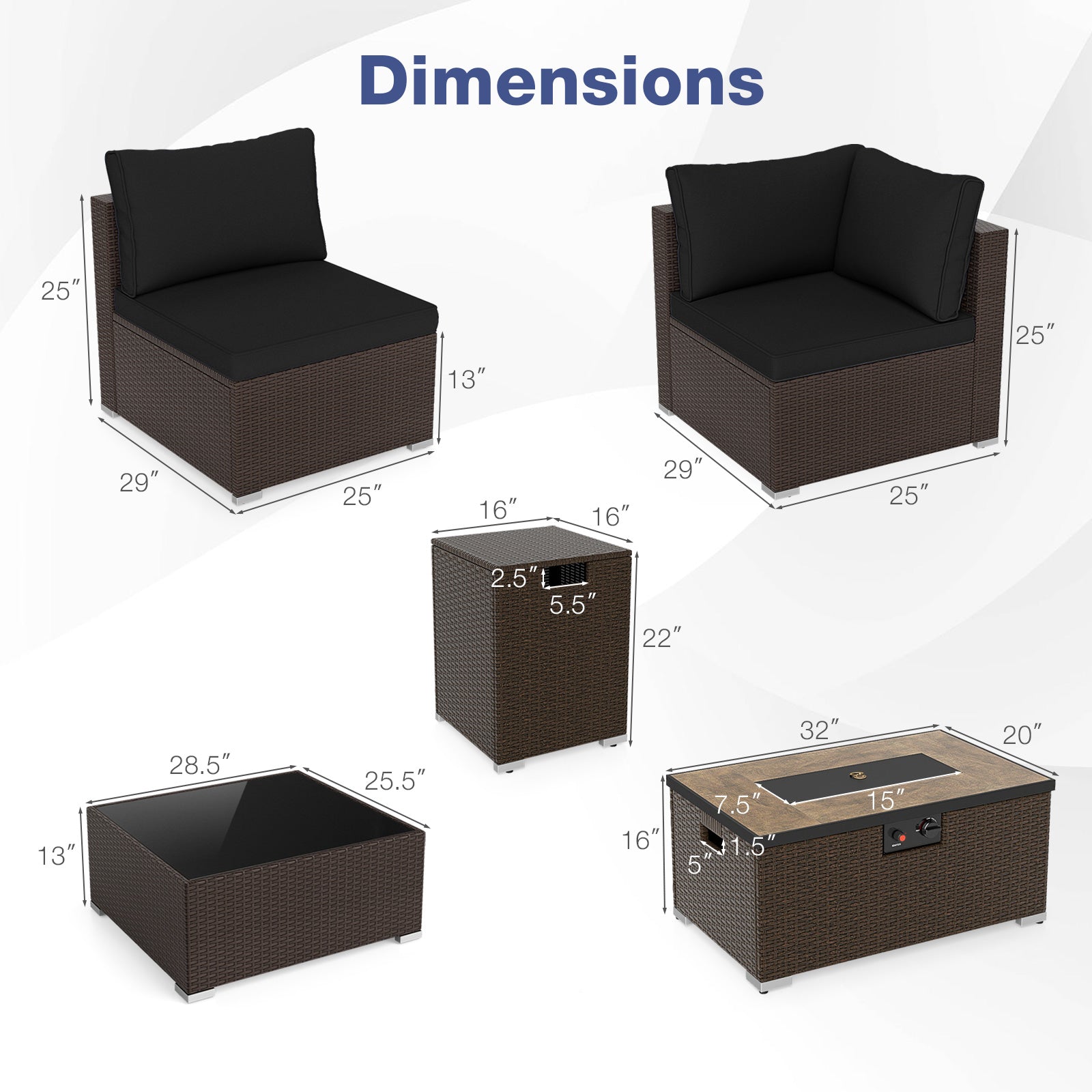 Outdoor PE Rattan Conversation Set with 32” Propane Fire Pit Table and Tank Holder