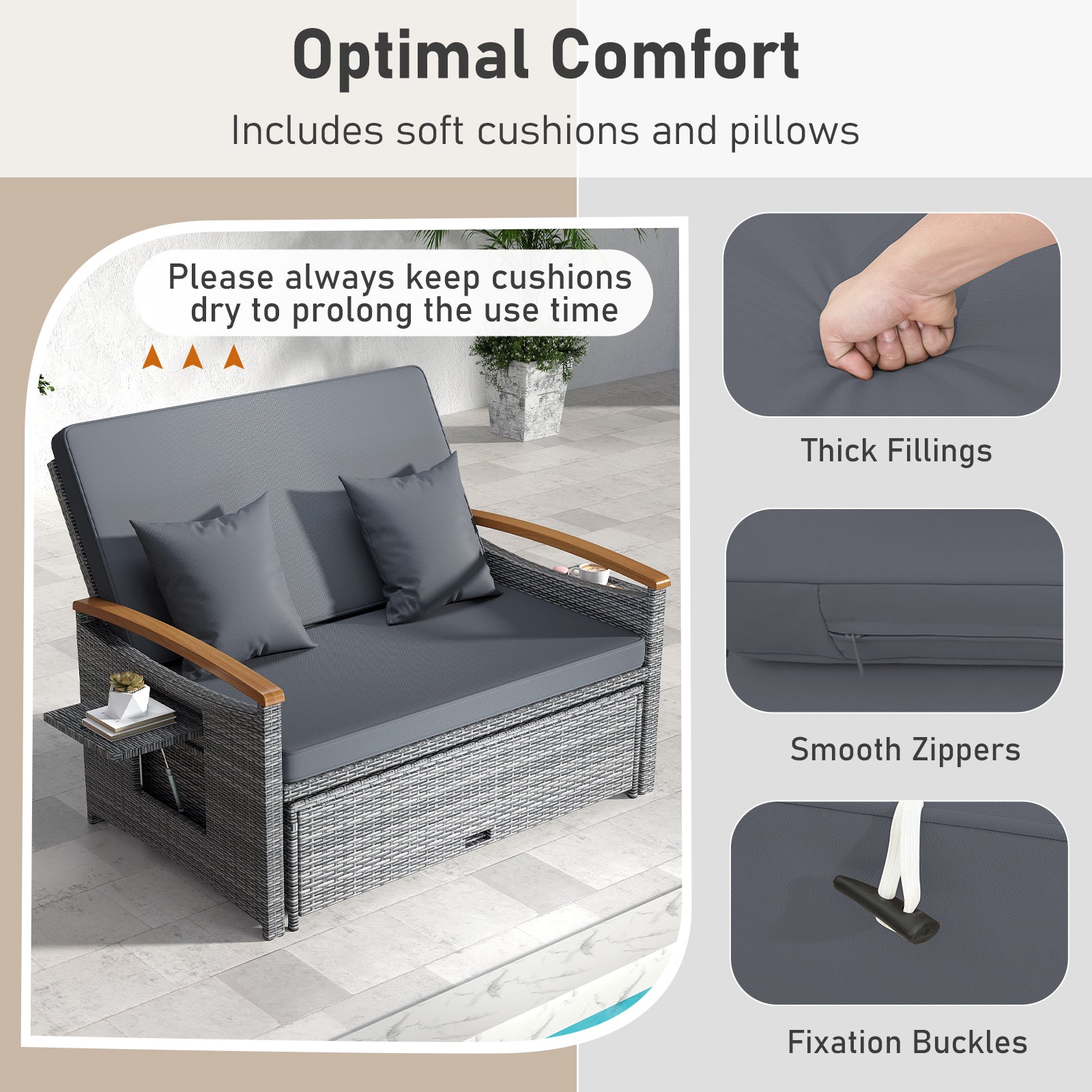 Outdoor Wicker Daybed with Folding Panels and Storage Ottoman