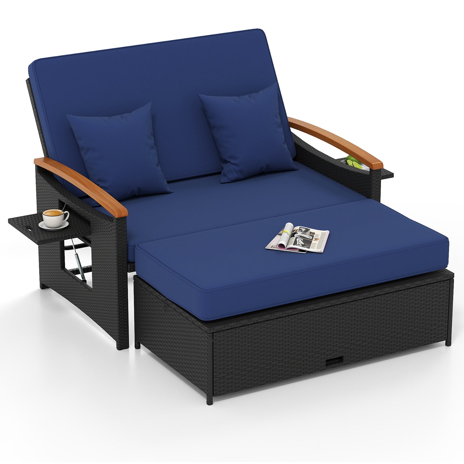 Outdoor Wicker Daybed with Folding Panels and Storage Ottoman