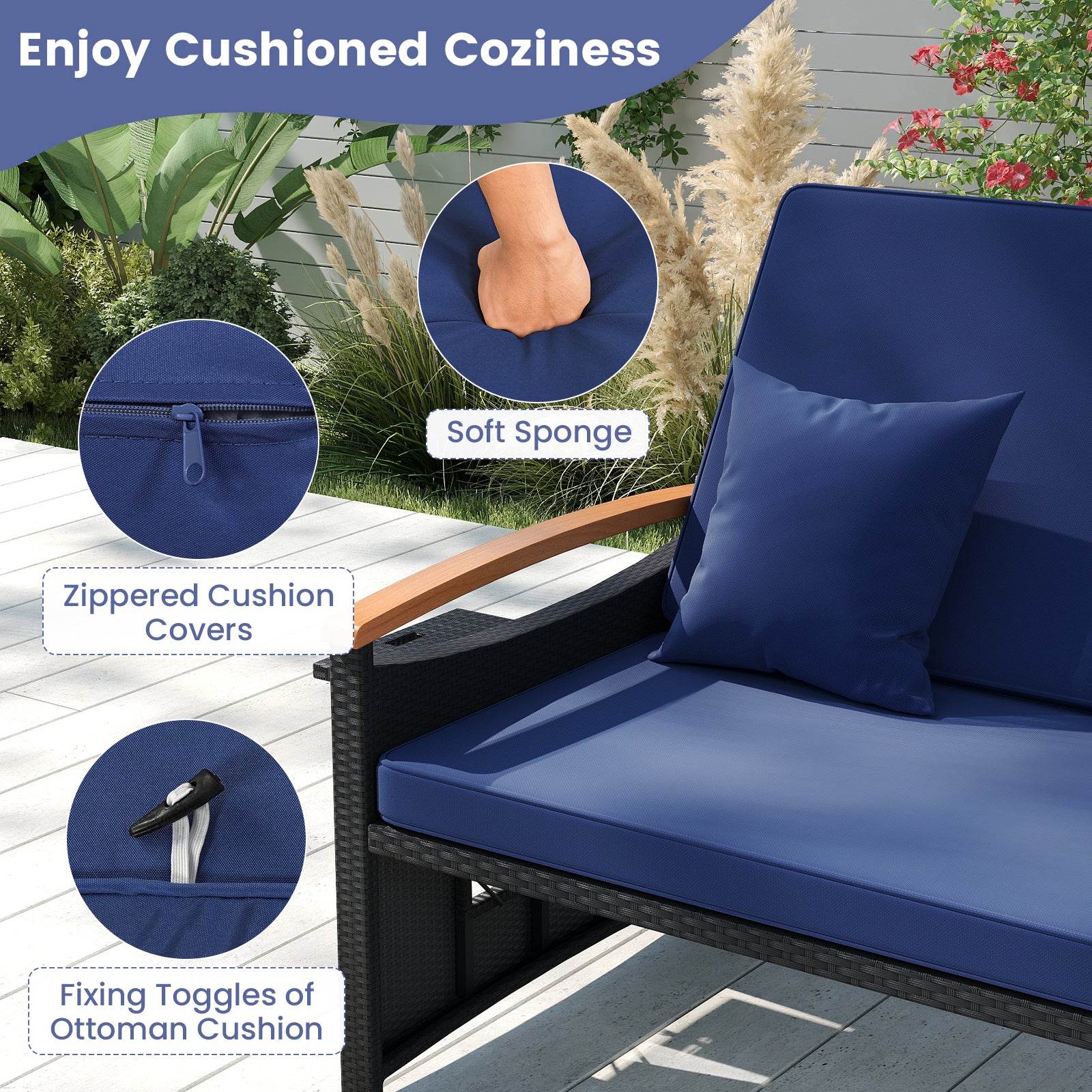 Outdoor Wicker Daybed with Folding Panels and Storage Ottoman