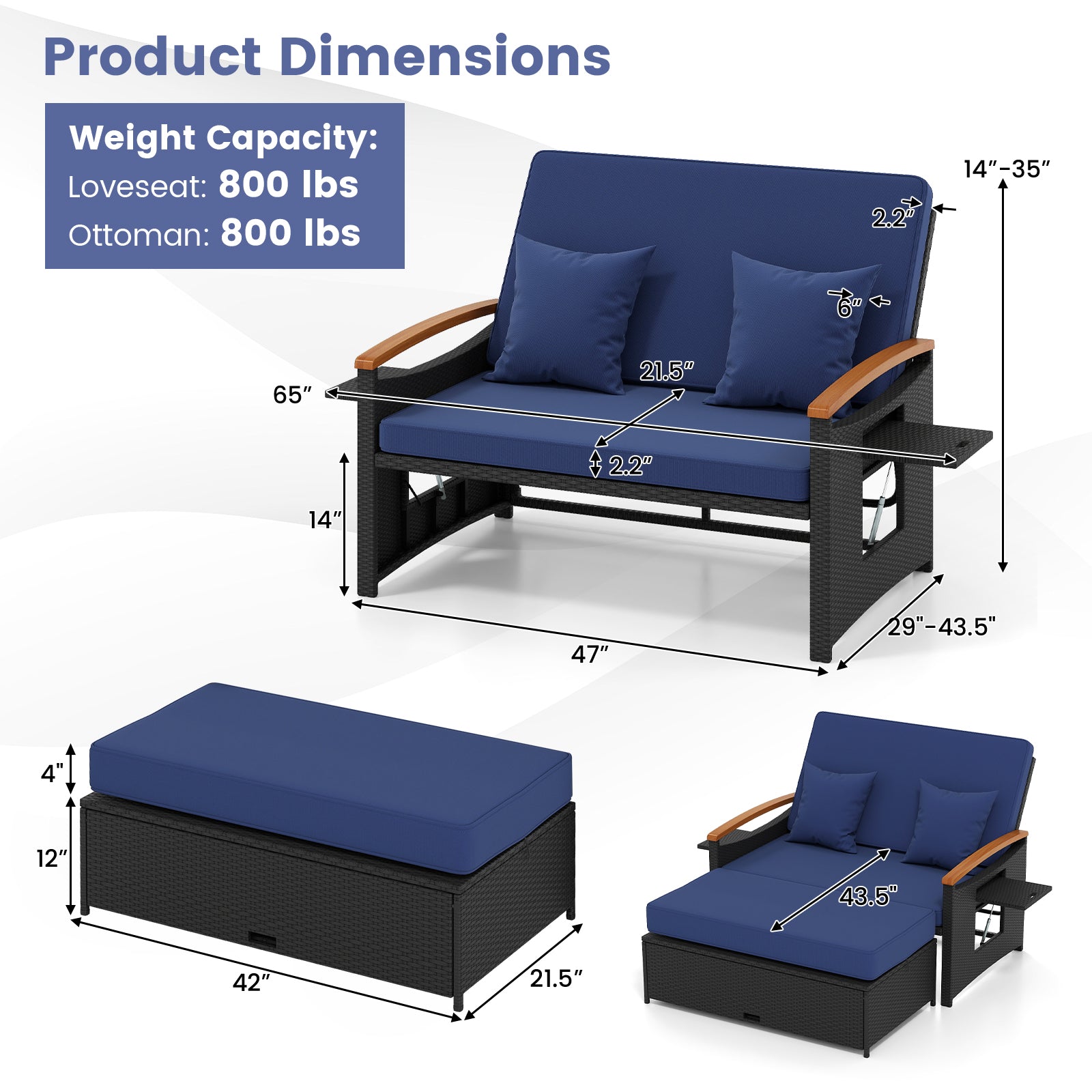 Outdoor Wicker Daybed with Folding Panels and Storage Ottoman