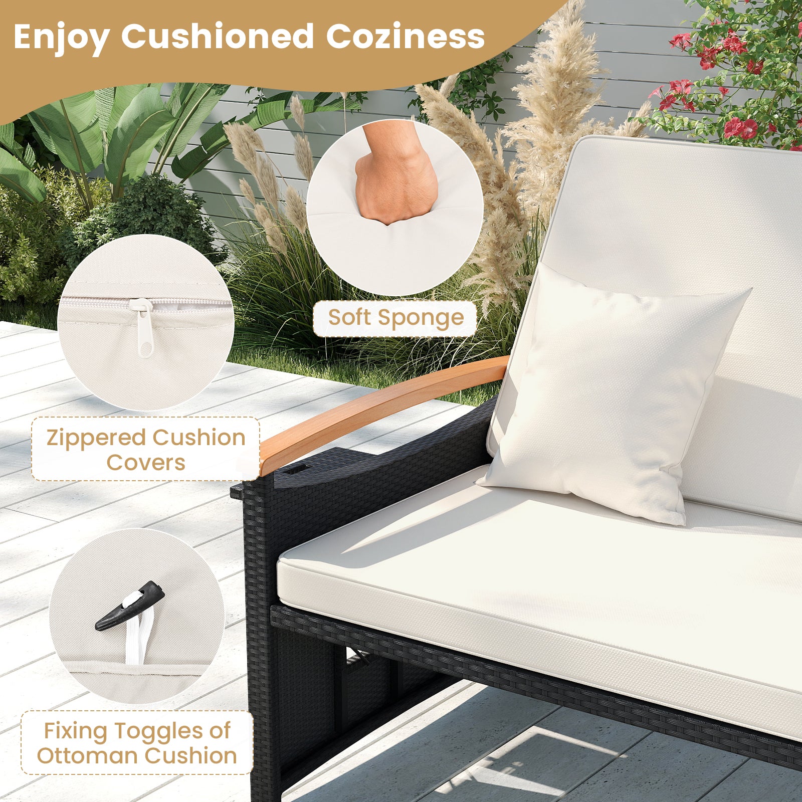 Outdoor Wicker Daybed with Folding Panels and Storage Ottoman