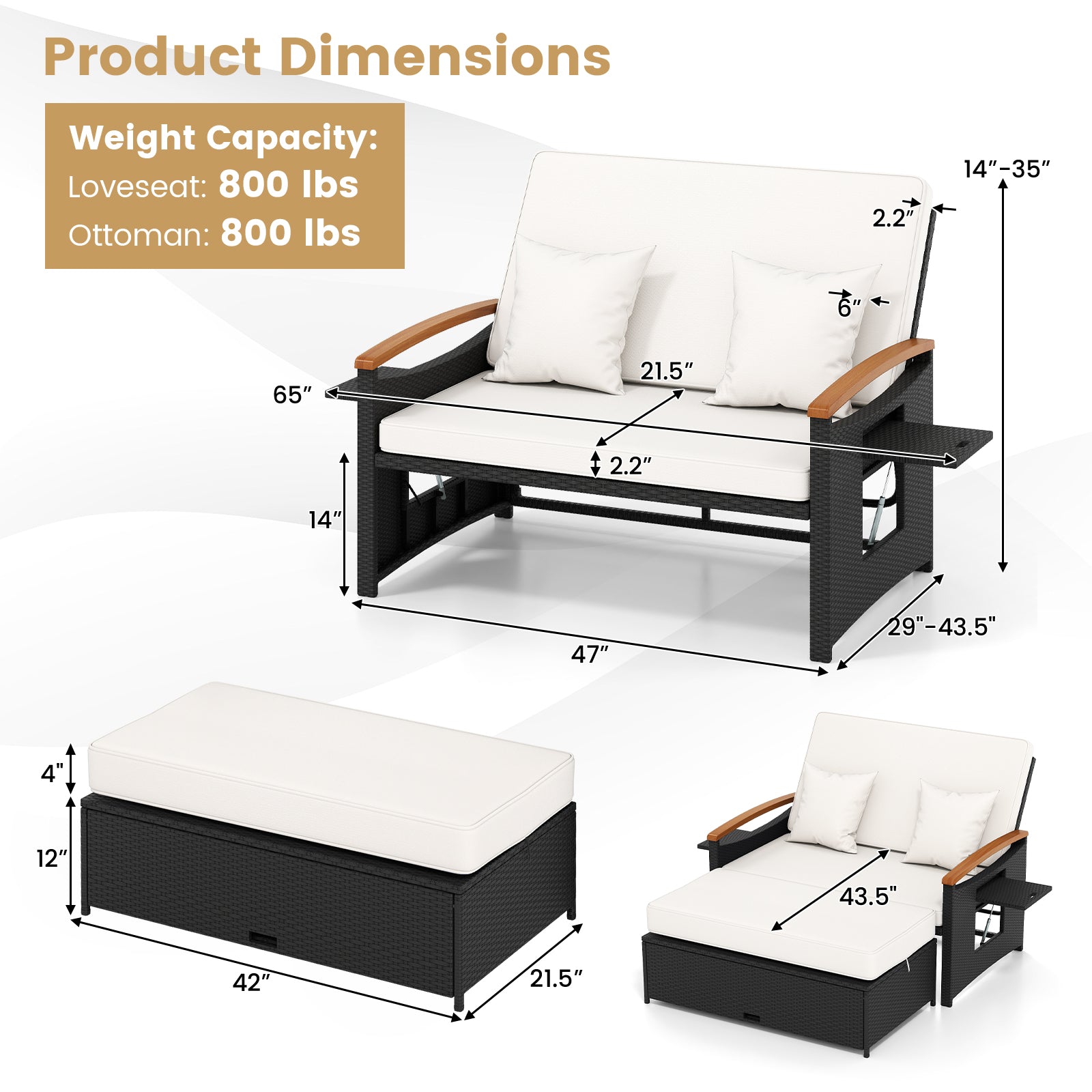 Outdoor Wicker Daybed with Folding Panels and Storage Ottoman