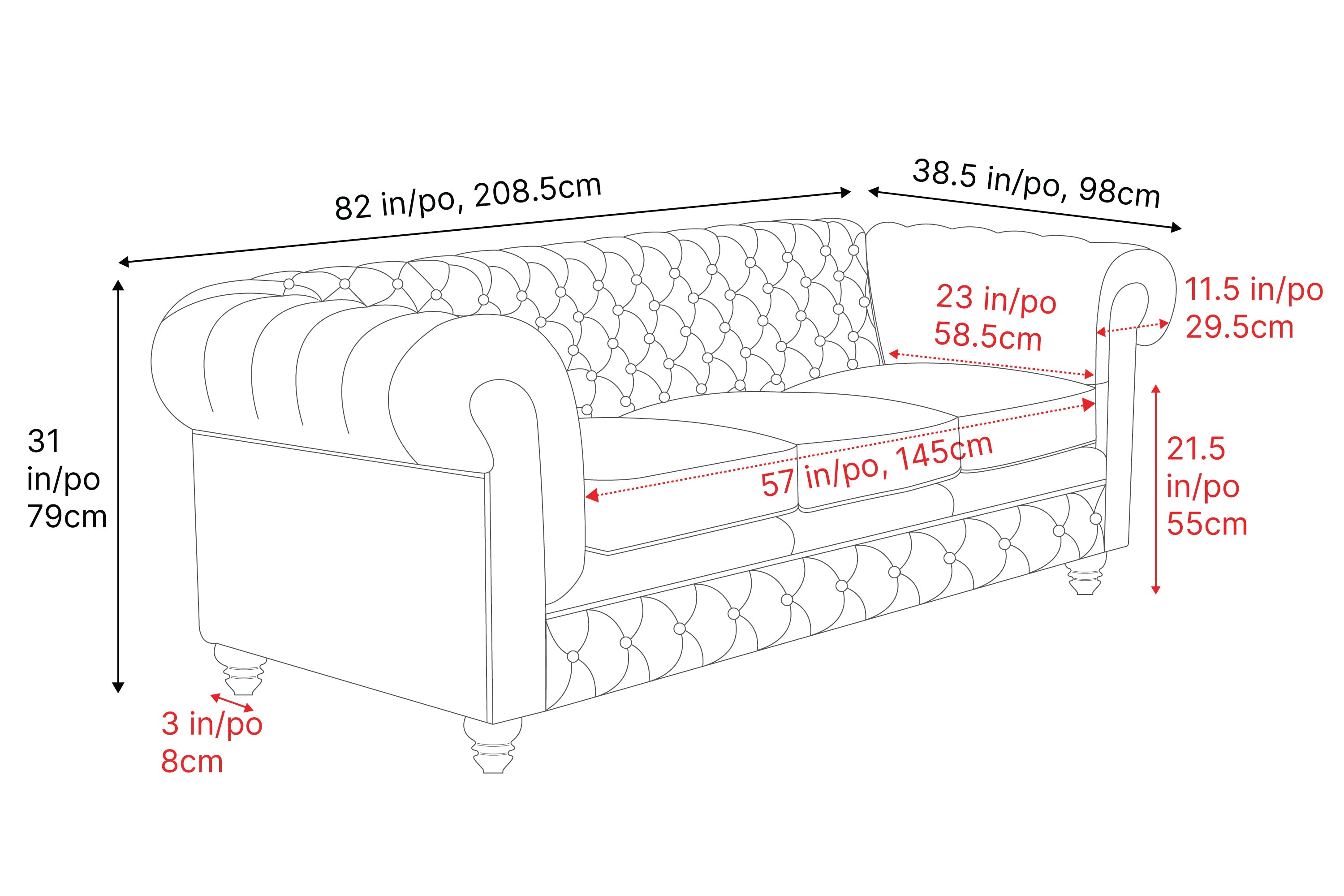 Parma Leather Chesterfield Sofa