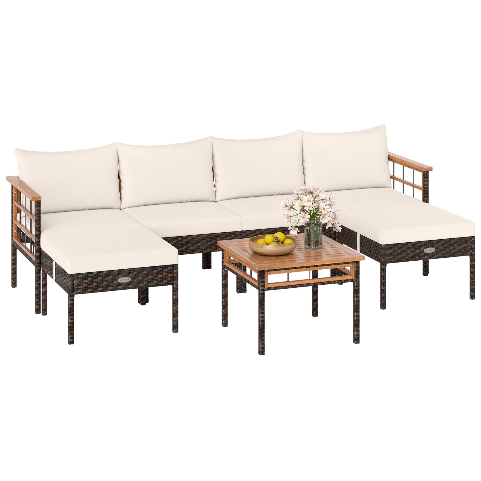 Patio Rattan Chairs with Ottomans and Side Table for Backyard