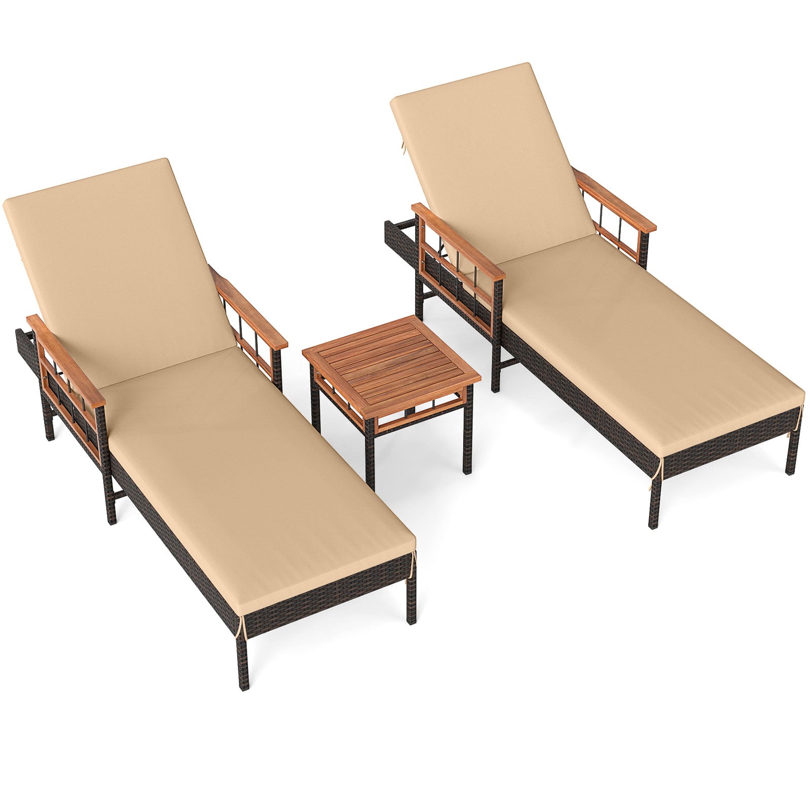 Patio Rattan Chaise Lounge with 4-Level Adjustable Backrest