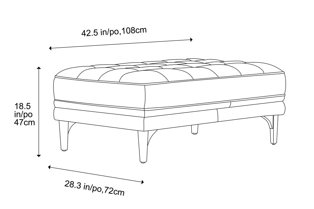 Valencia Penney Top Grain Leather Ottoman, Dark Grey