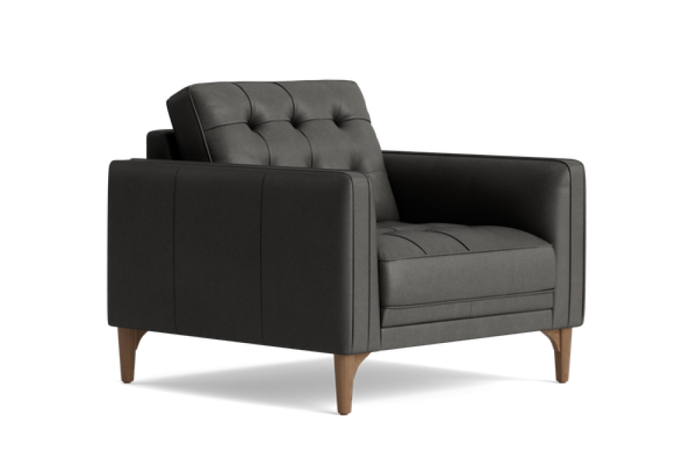 Valencia Penney Top Grain Leather Accent Chair, Dark Grey