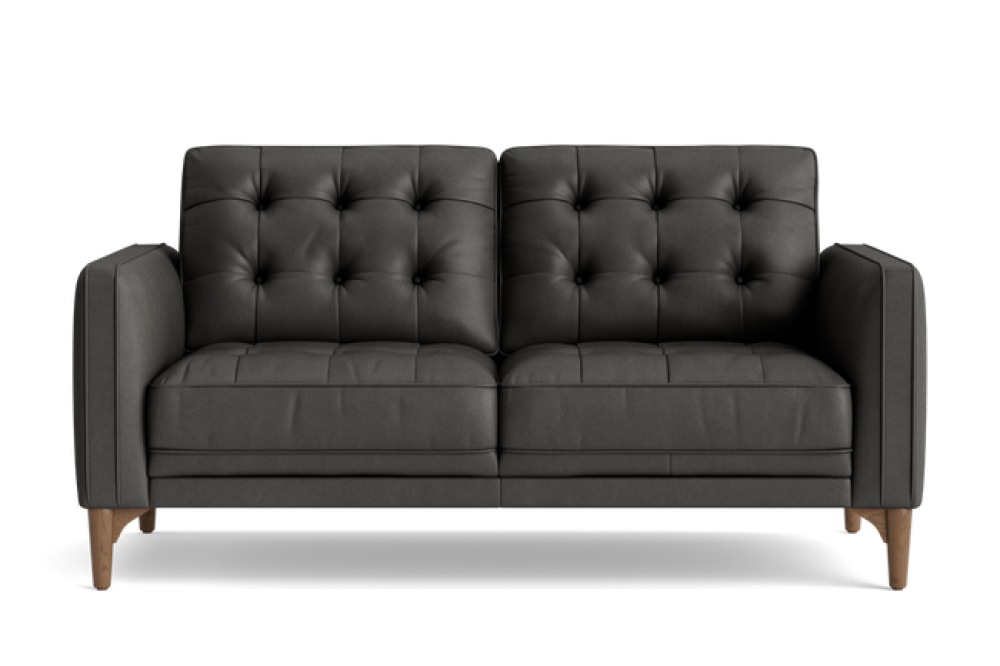 Valencia Penney Top Grain Leather Loveseat Sofa, Dark Grey