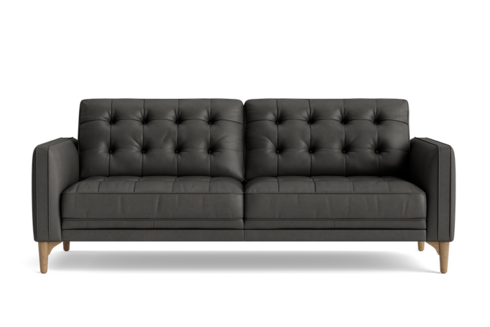 Valencia Penney Top Grain Leather 83.8" Wide Sofa, Dark Grey