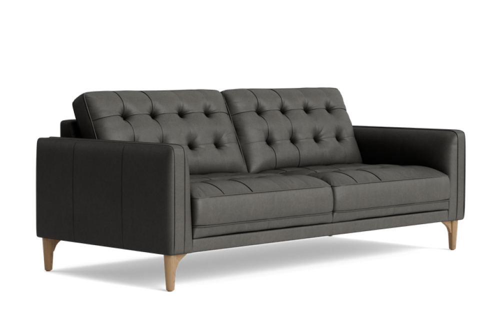 Valencia Penney Top Grain Leather 83.8" Wide Sofa, Dark Grey