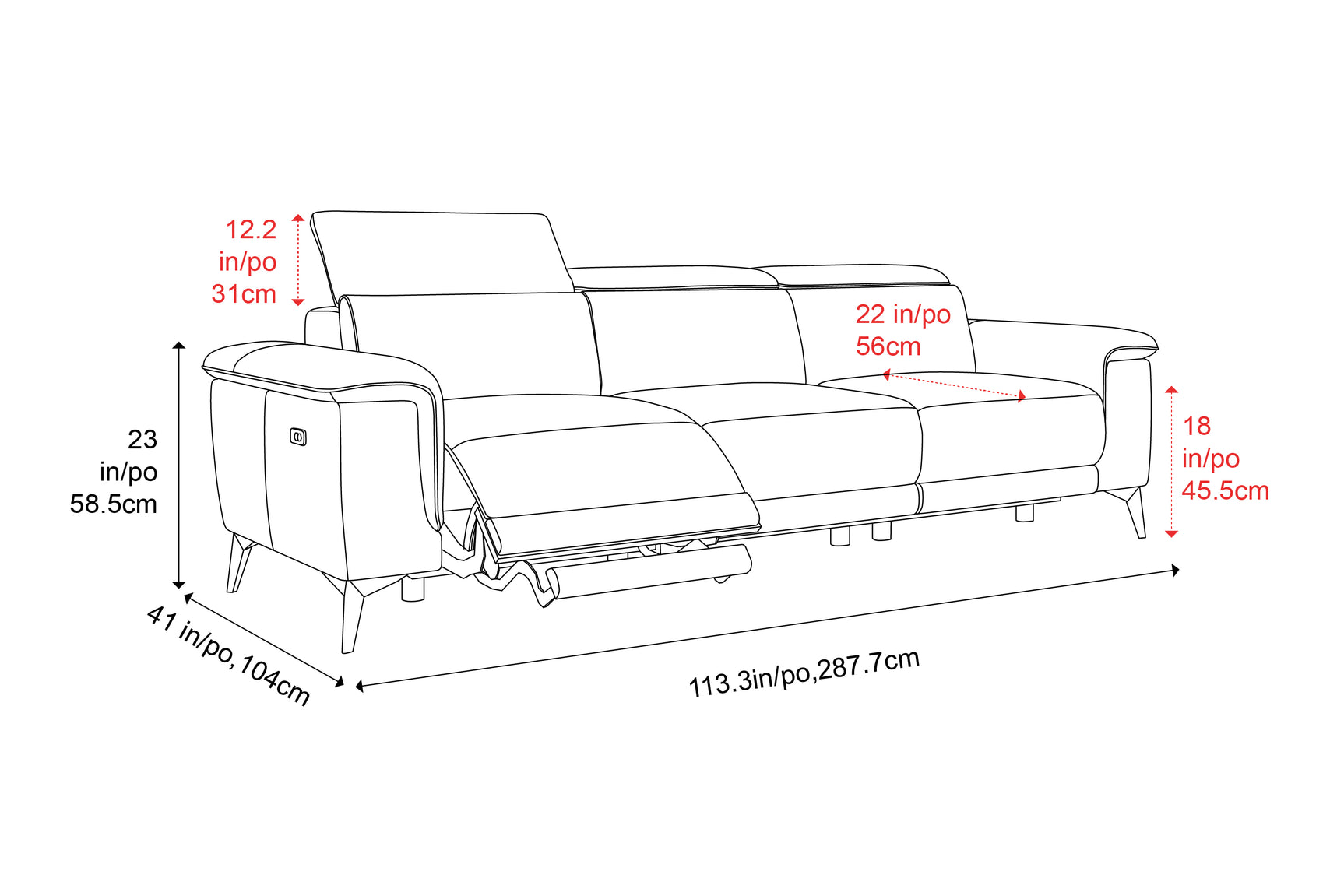 Pista Leather Reclining Sofa
