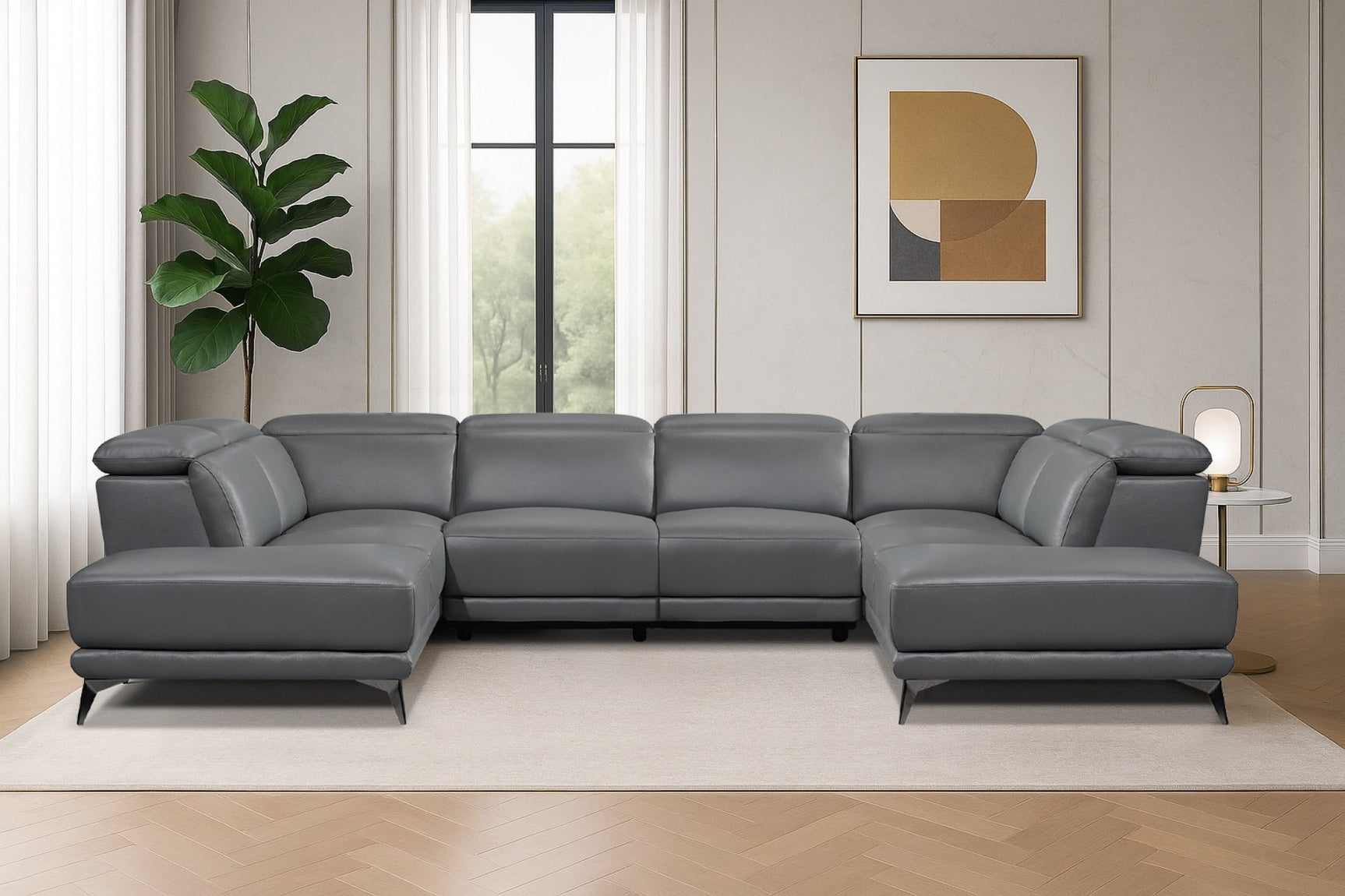 Pista Leather U Chaises Sectional Sofa
