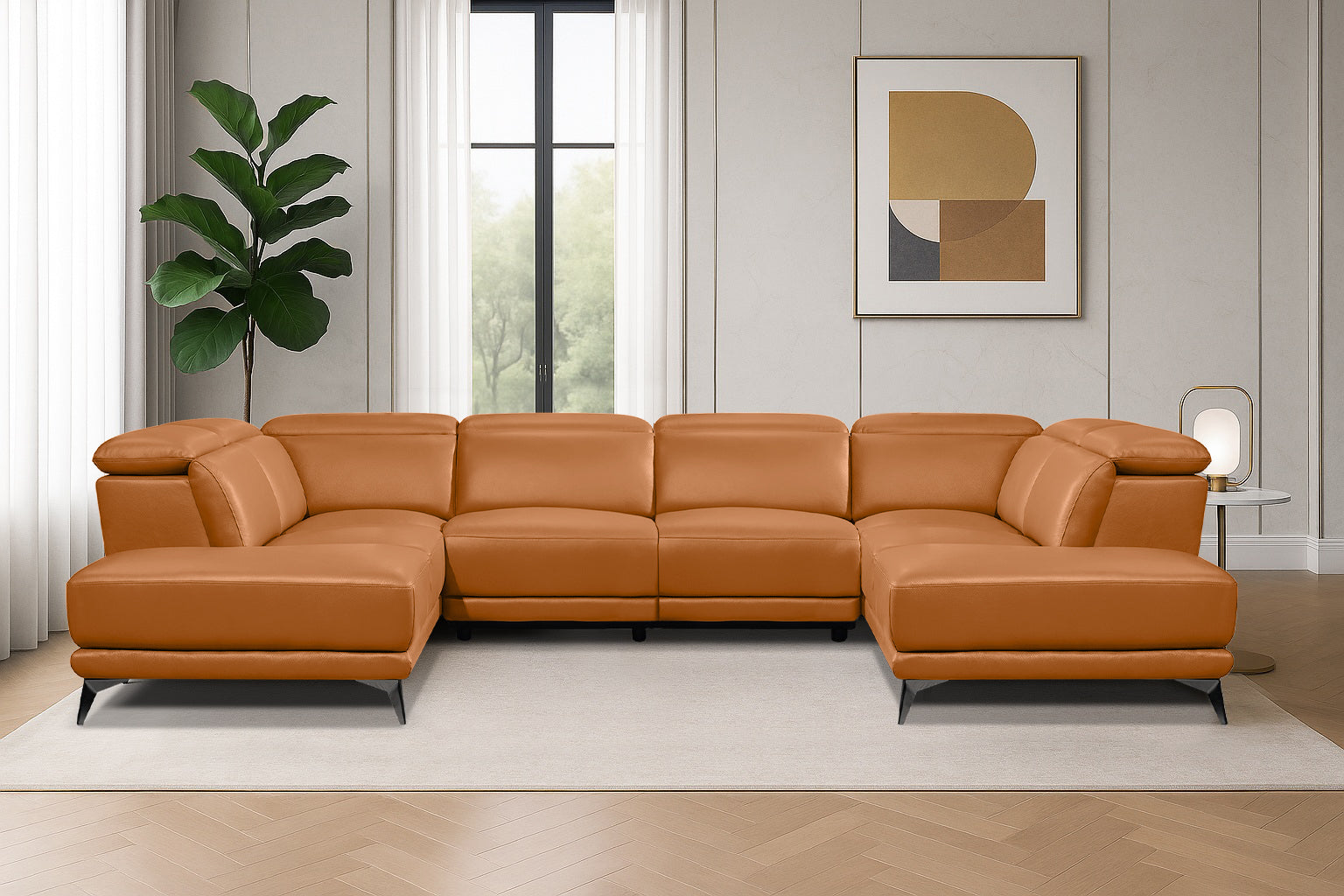 Pista Leather U Chaises Sectional Sofa