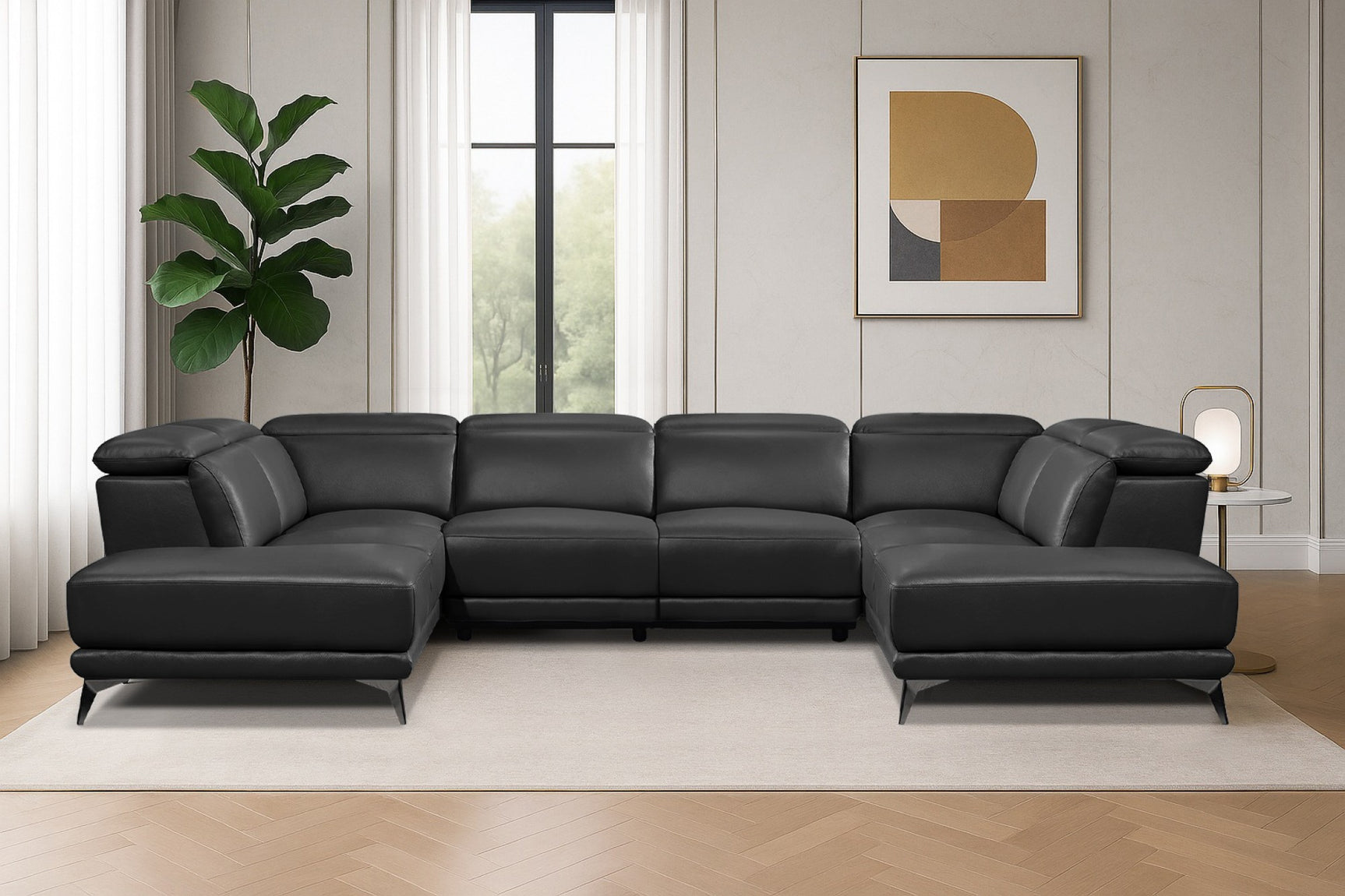 Pista Leather U Chaises Sectional Sofa