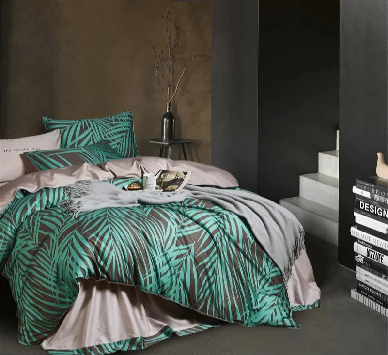 Eden 600 TC Floral Cotton Duvet Set - Green/Brown