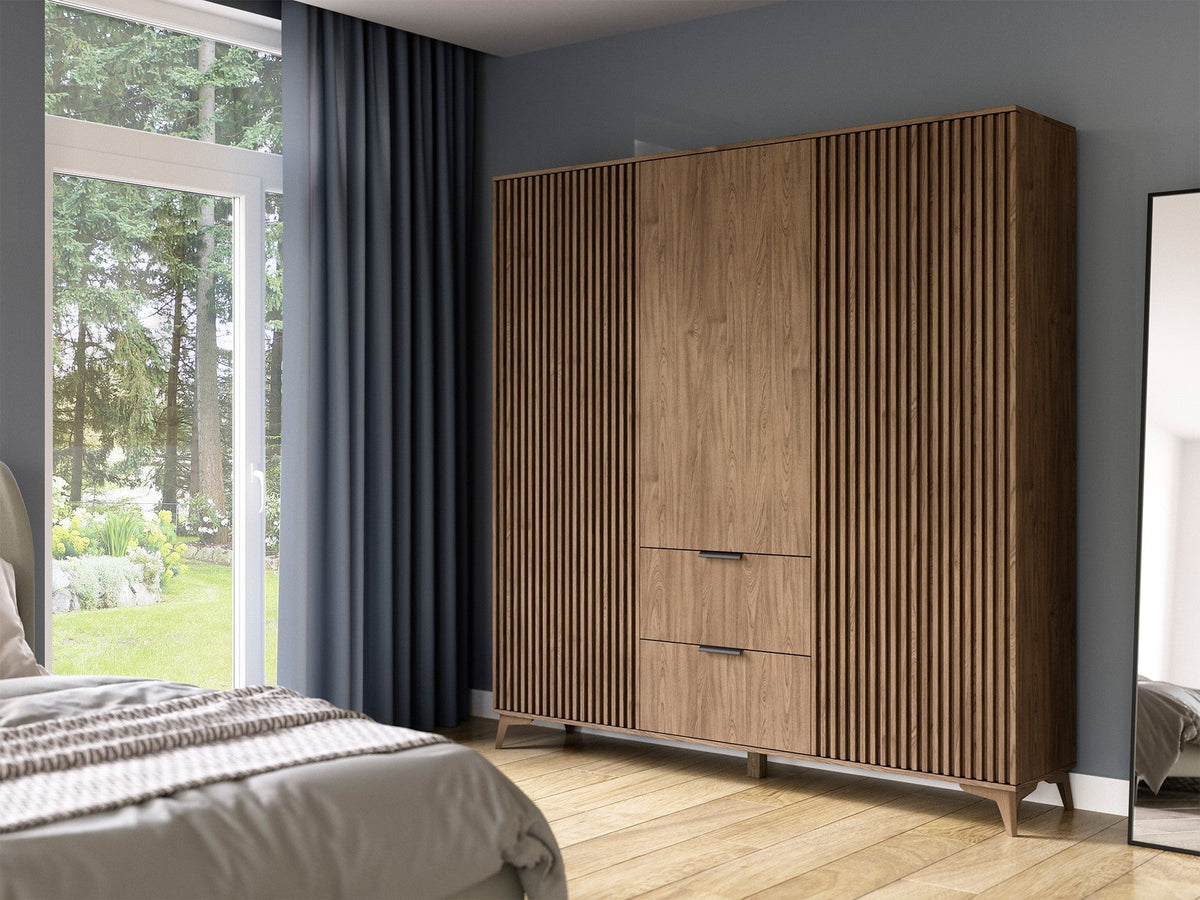 Entsian Oak Wood Paneled Free Standing Wardrobe - Artisan Oak