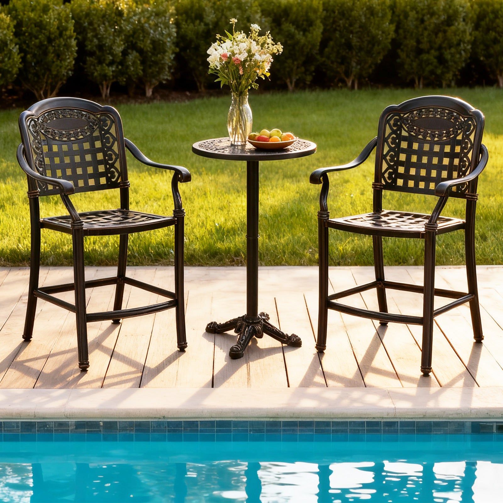 Set of 4 Outdoor Bar Stool 25.5 Inch Counter Height Cast Aluminum Bar Chairs