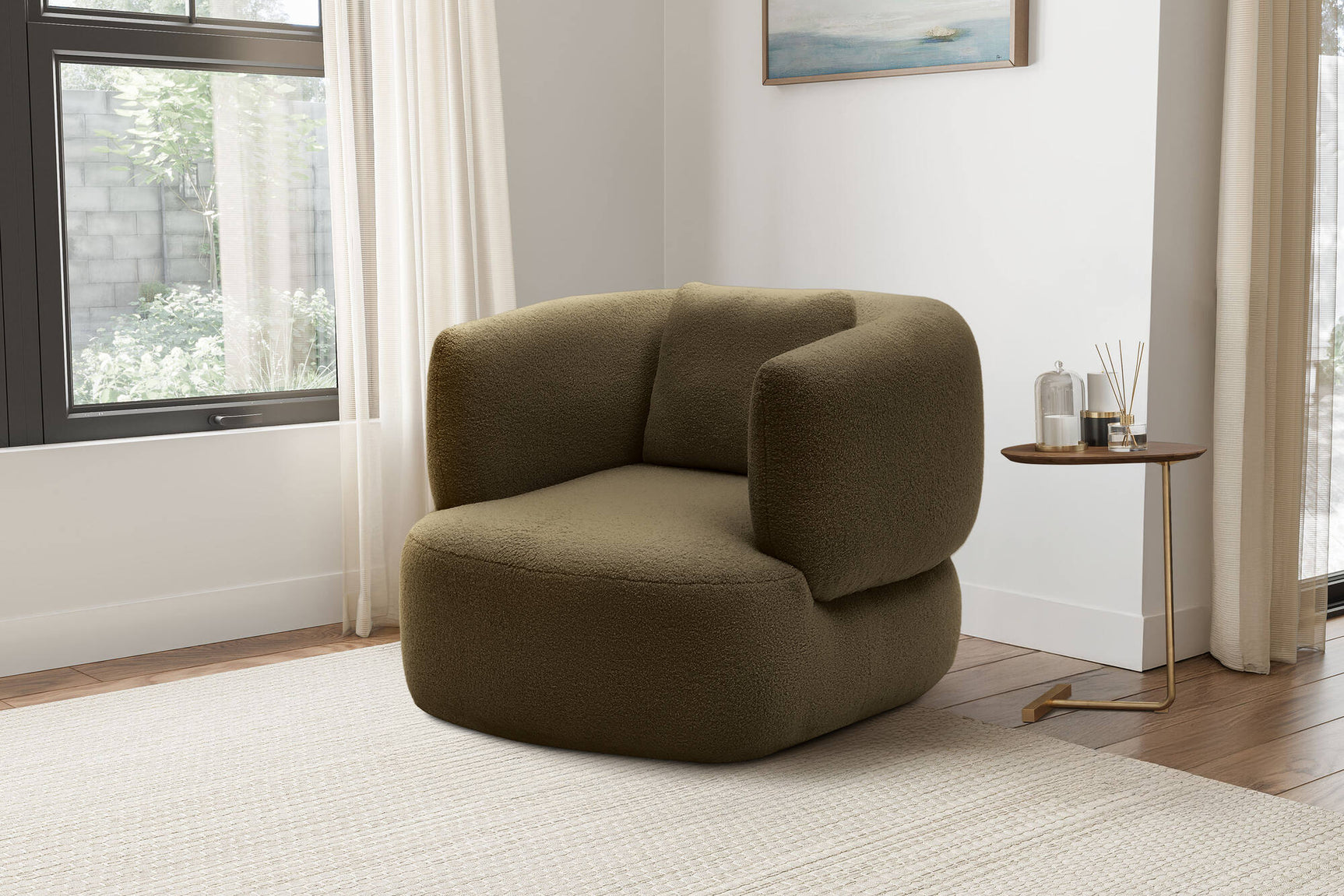 Tinsley Boucle Fabric Swivel Armchair