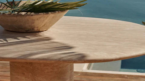 Leopold Teak & Stone Oval Outdoor Coffee Table