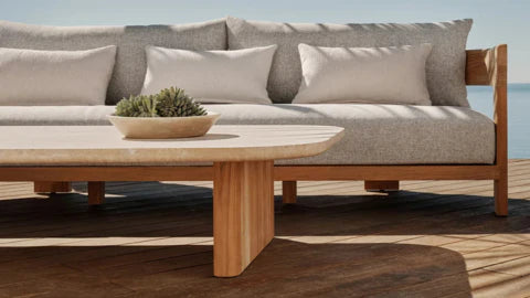 Leopold Teak & Stone Oval Outdoor Coffee Table