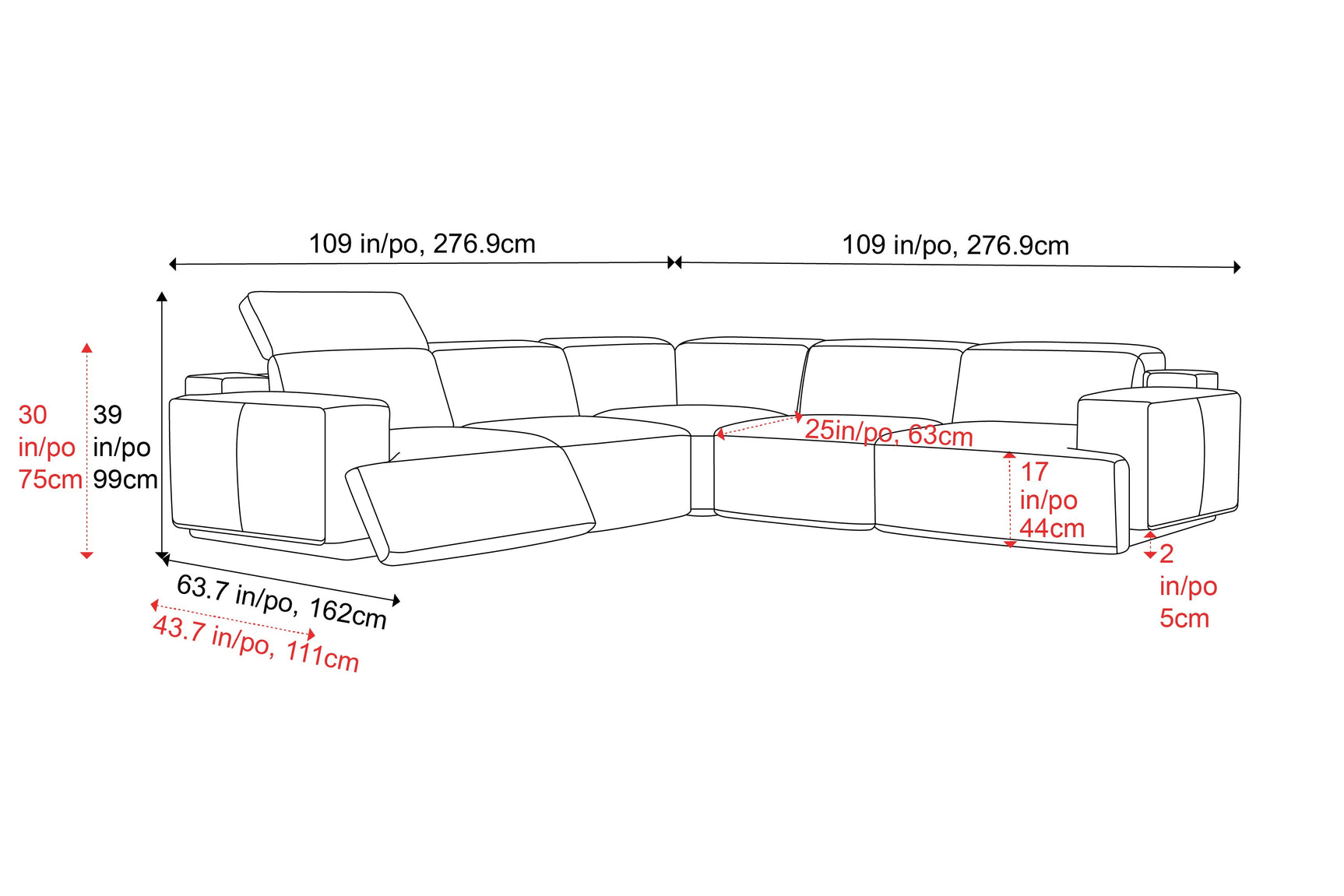 Valentina Leather Corner Recliner Sectional