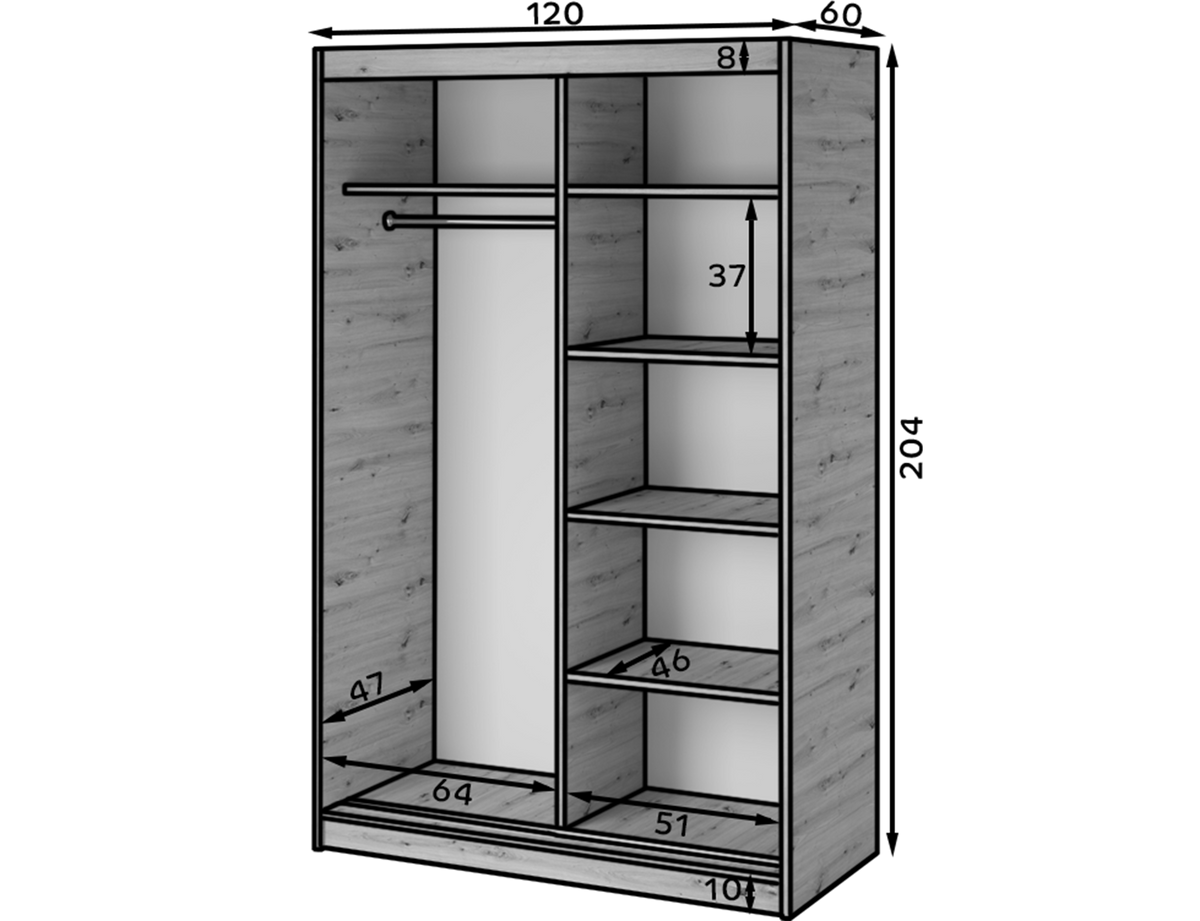 Emerio Mirrored 2 Sliding Door Freestanding Wardrobe - Maple Oak
