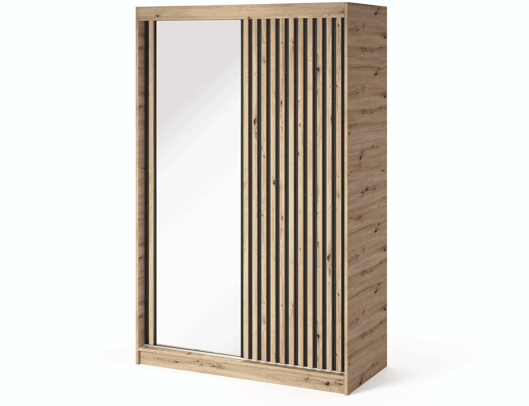 Emerio Mirrored 2 Sliding Door Freestanding Wardrobe - Maple Oak