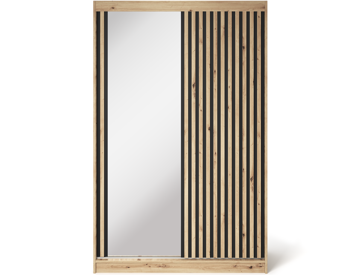 Emerio Mirrored 2 Sliding Door Freestanding Wardrobe - Maple Oak