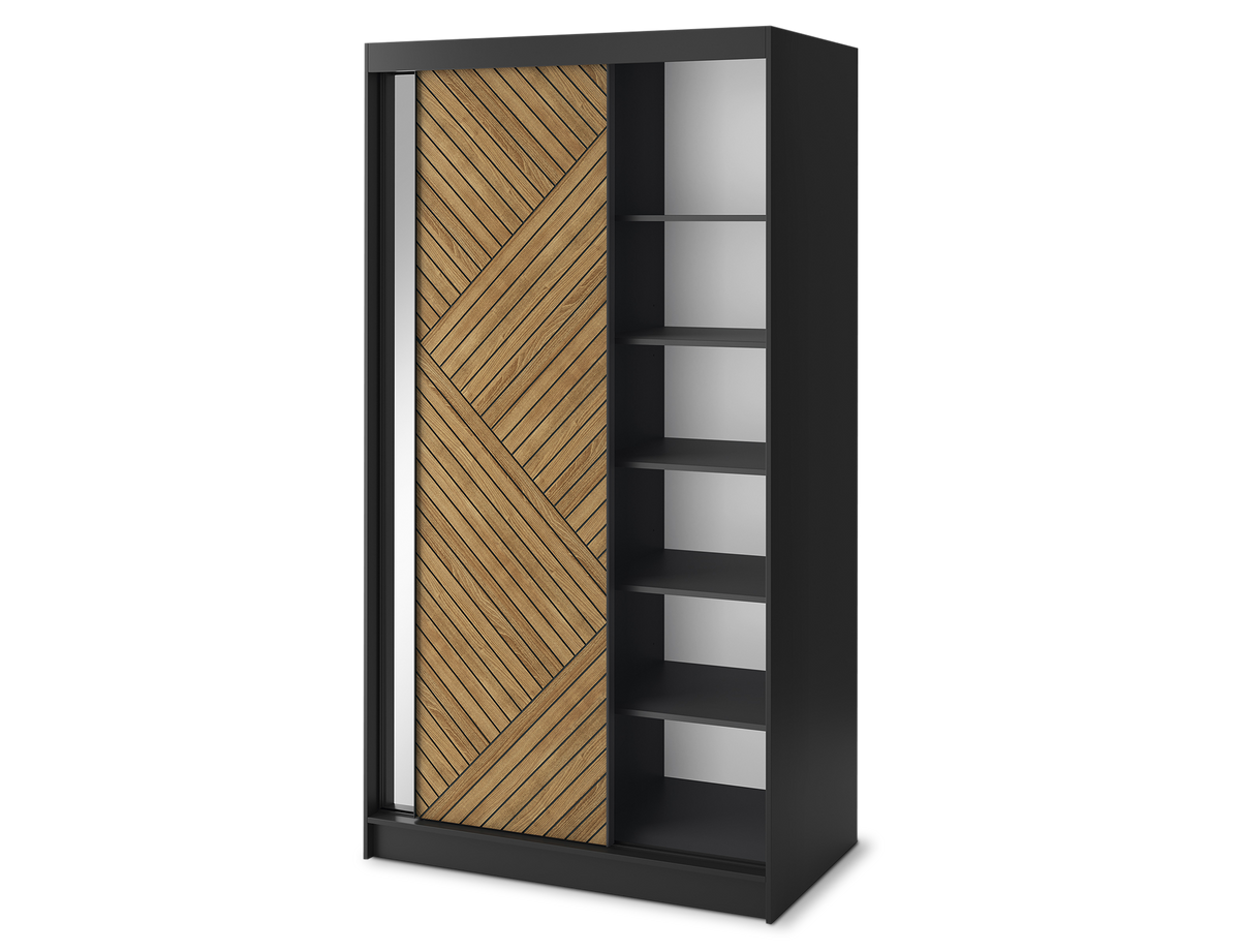 Marrphy Mirrored 2 Sliding Door Freestanding Wardrobe - Black/Oak Caramel