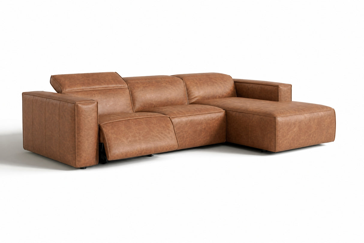Emery Distressed Italian Aniline Leather Recliner Sectional Sofa