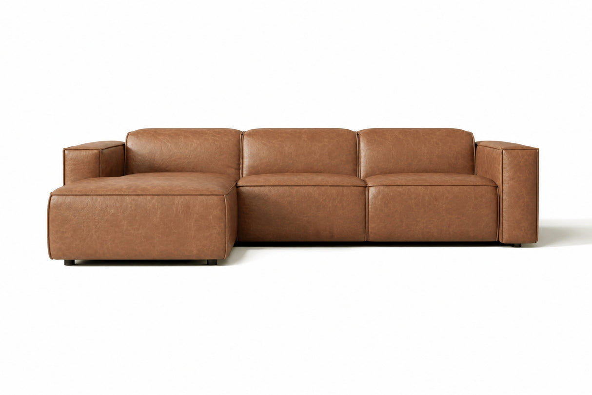 Emery Distressed Italian Aniline Leather Recliner Sectional Sofa