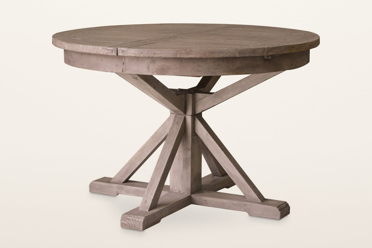 Aggius round reclaimed pine extension dining table in Rustic Sundried