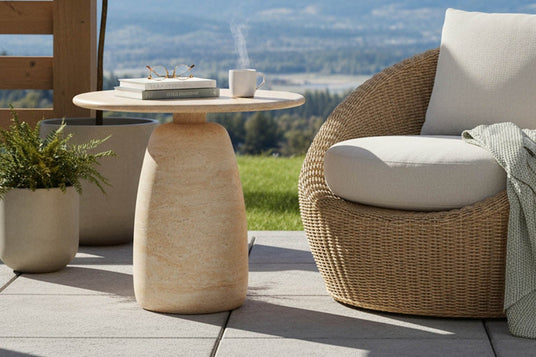 Ainsley Travertine-Look Concrete Side Table - Inside or Under Cover