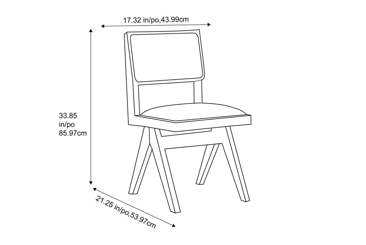 Alaya dining chair dimensions: 17.32 in wide, 21.25 in deep, 33.85 in high