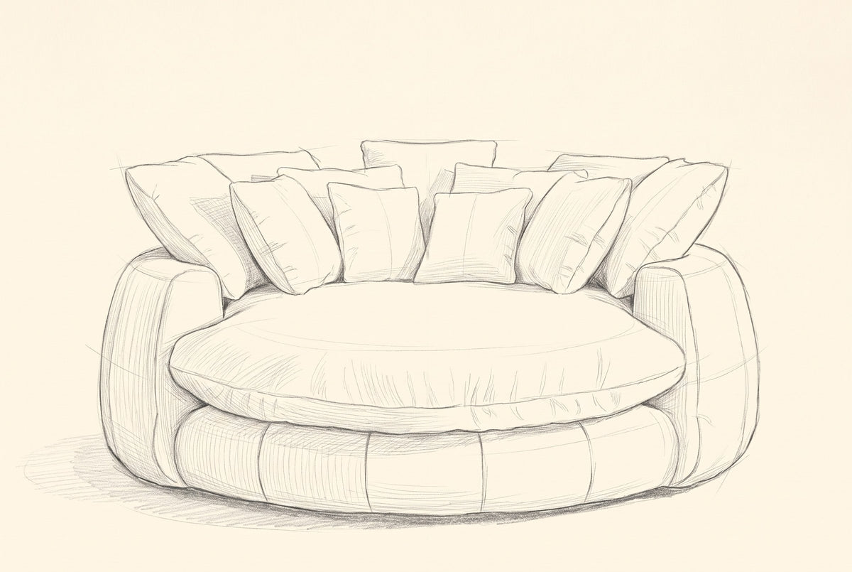 Pencil drawing of the Aosta lounge chair traced from the front view