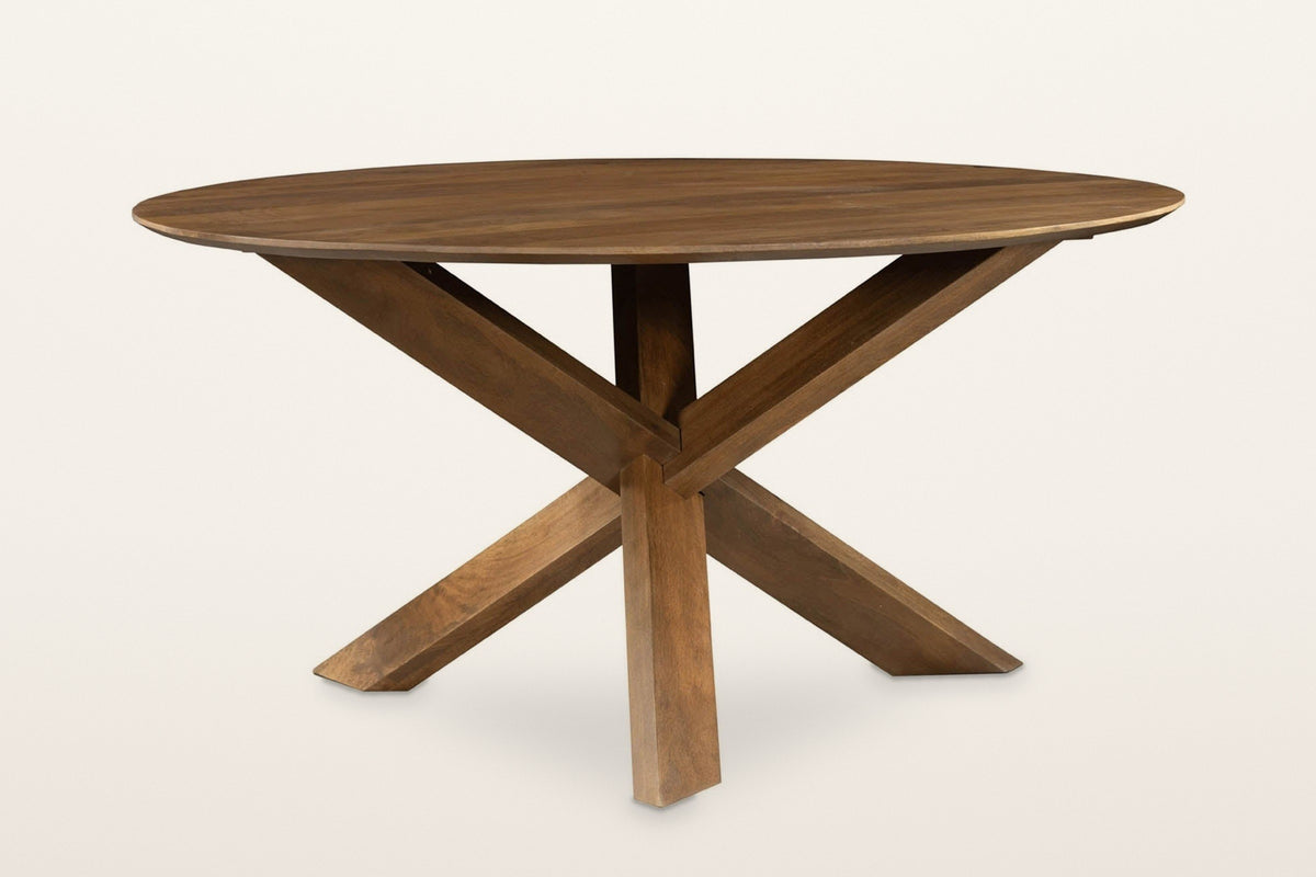 Apecchio round mango wood dining table in walnut and teak